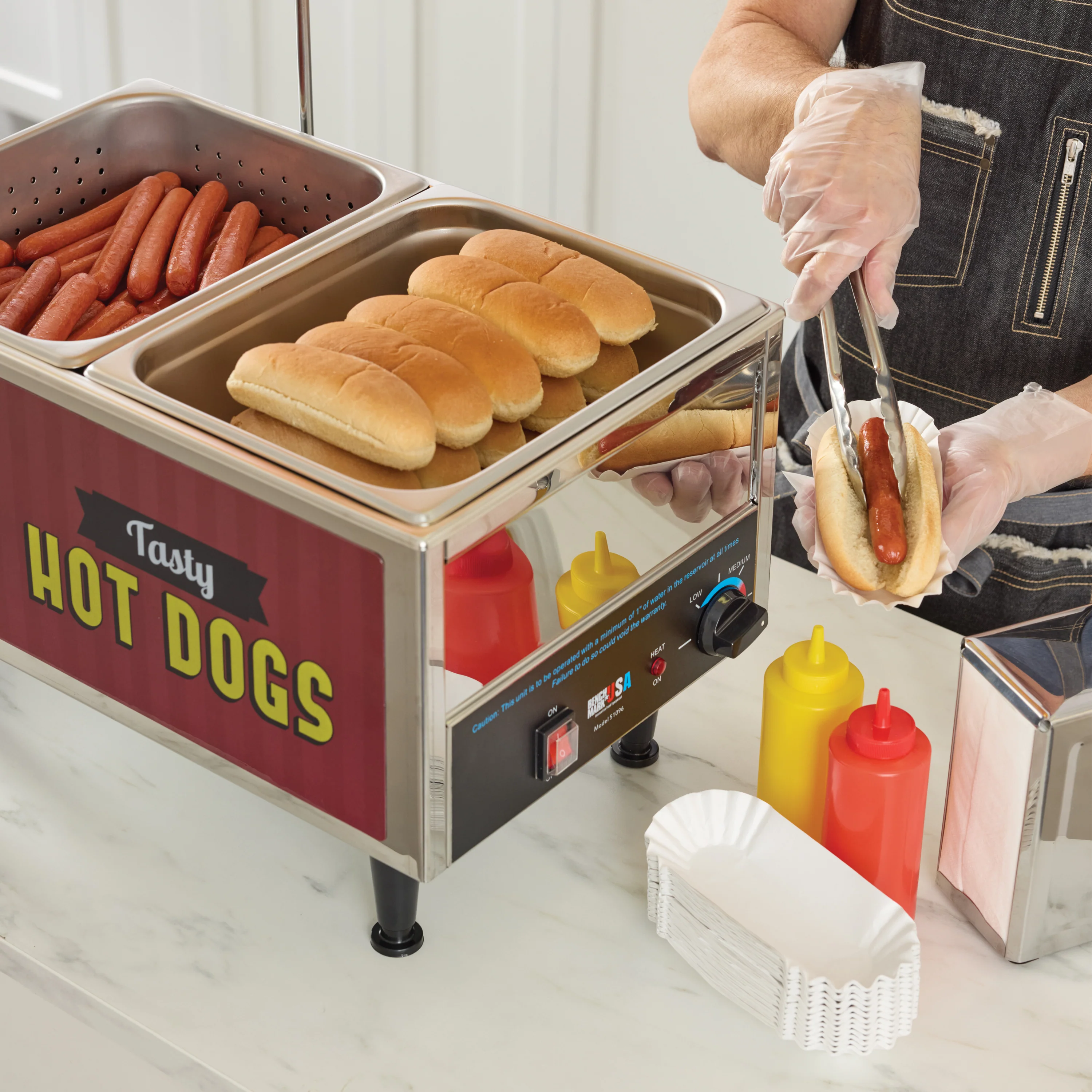 Winco 60072 21 Inch Electric Hot Dog Mini Cart with Adjustable Thermostat - Image 6