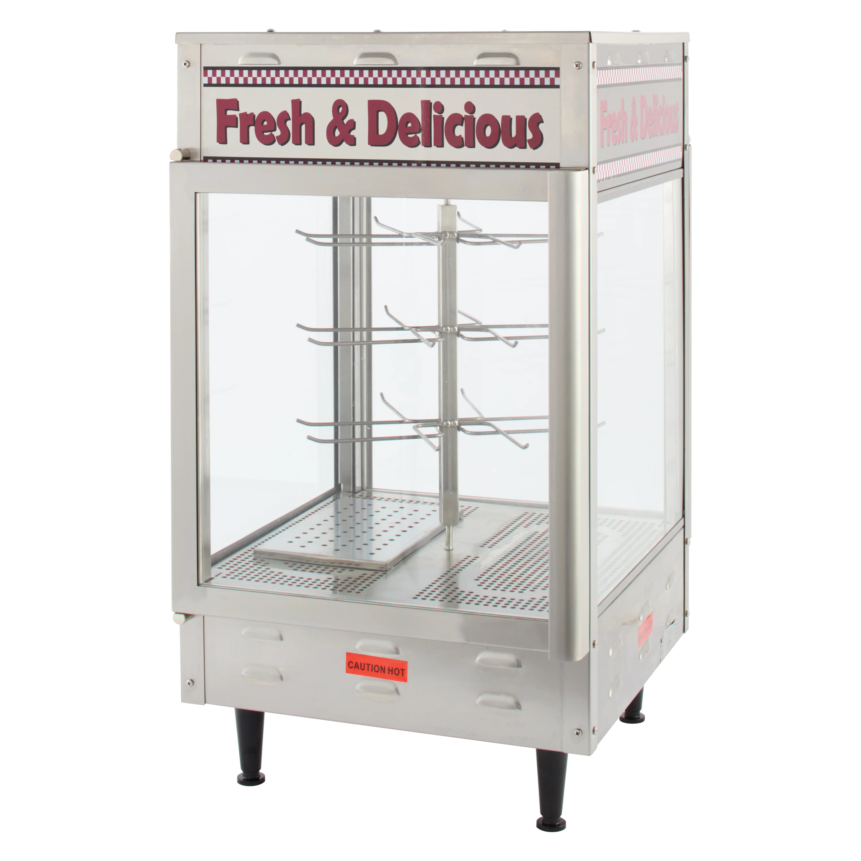 Winco 51012 19 Inch Three Tier Countertop Hot Food Display Case with Rotating Racks - Image 6