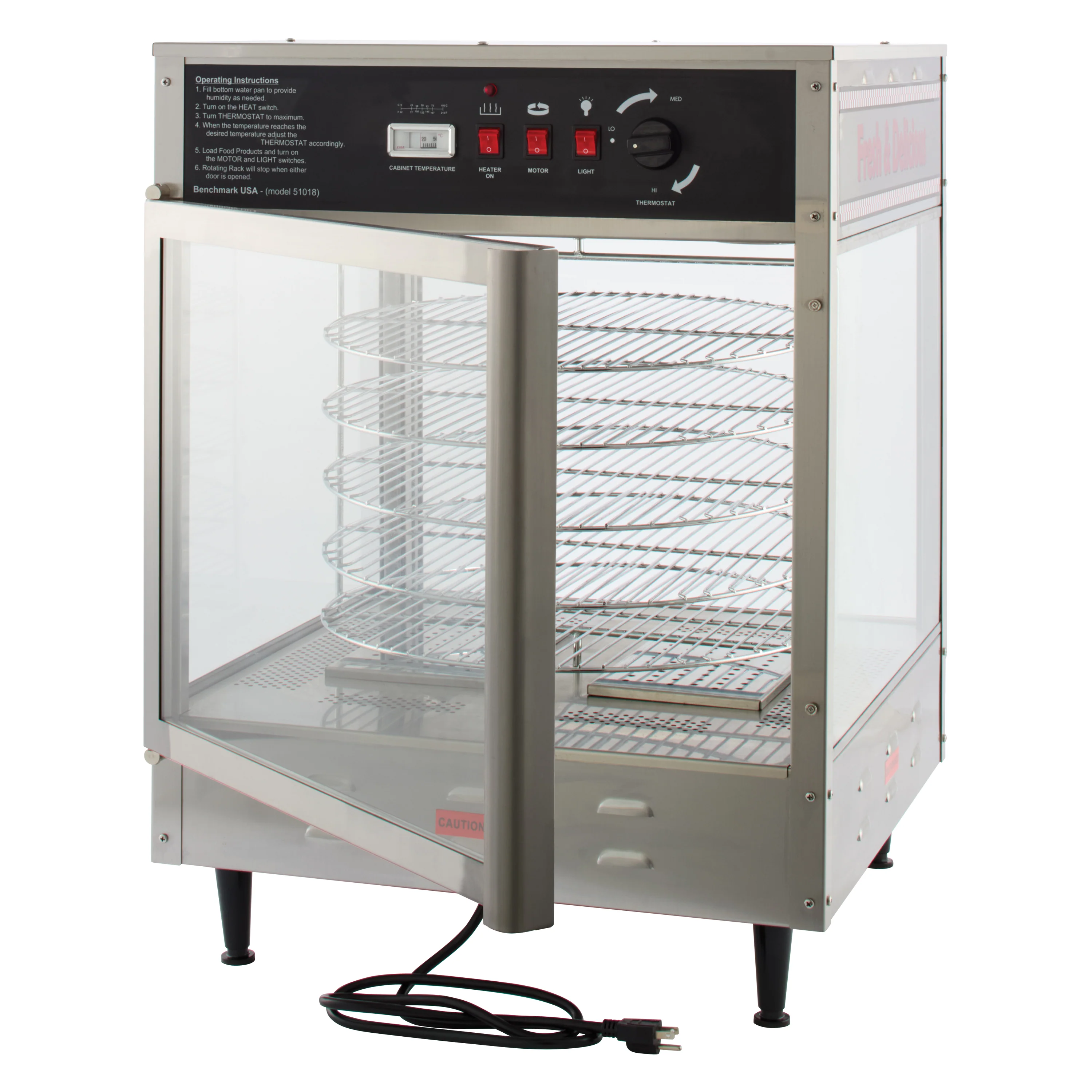 Winco 51018 24 Inch 3 Tier Rotating Rack Electric Hot Food Display Case Stainless Steel with Pass-thru - Image 2