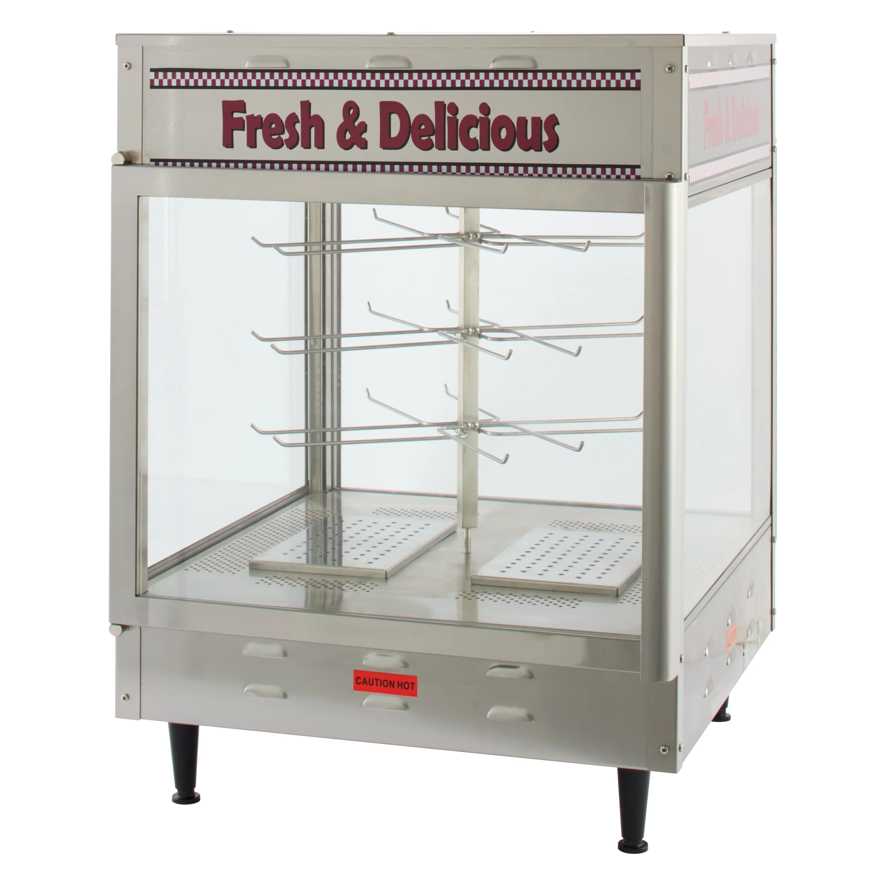 Winco 51018 24 Inch 3 Tier Rotating Rack Electric Hot Food Display Case Stainless Steel with Pass-thru - Image 4
