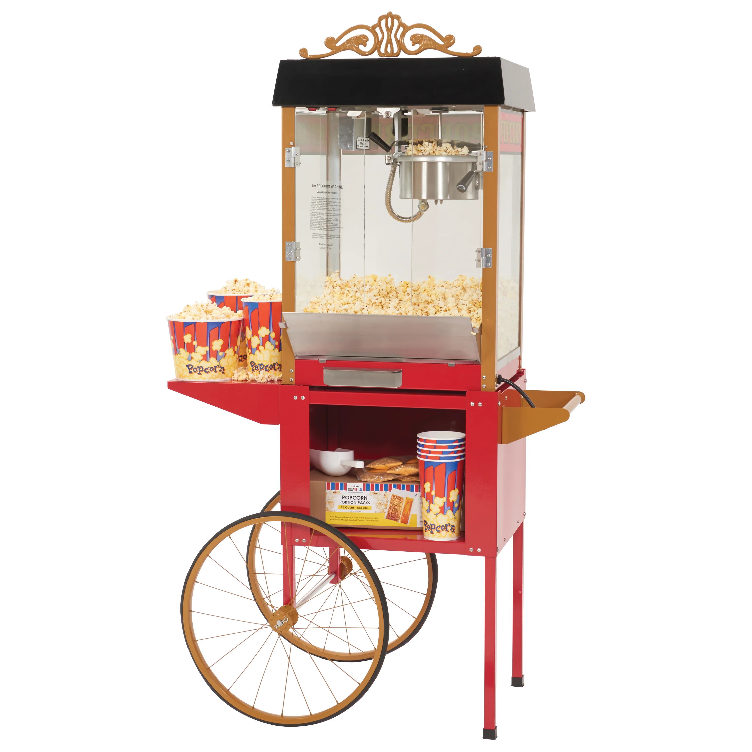 Winco 30010 38 Inch Antique Decor Popcorn Cart Steel Display Stand - Image 4