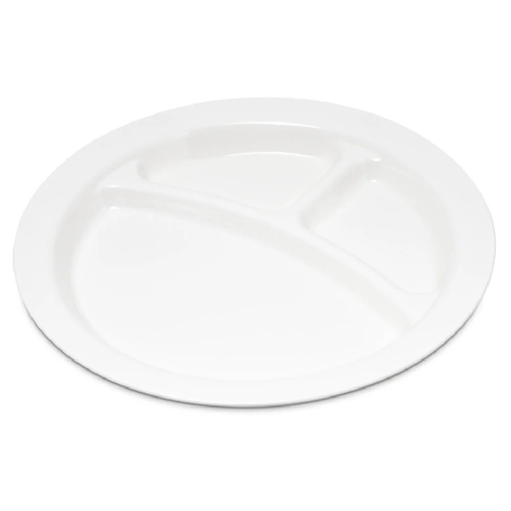 Carlisle PCD22002 9 Inch Compartment Plate with 3 Wells White Polycarbonate