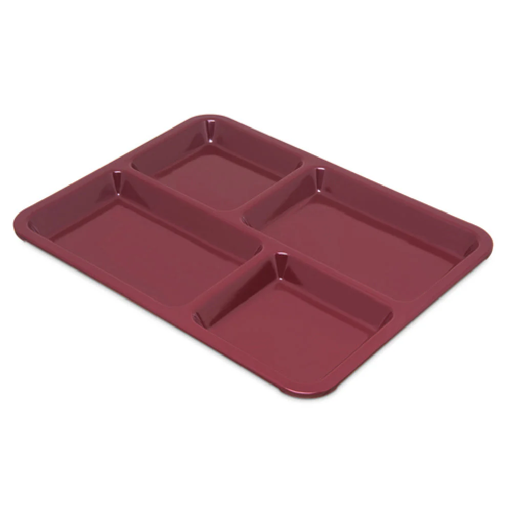 Carlisle KL44485 11 Inch Melamine Tray 4 Compartment Rectangular Dark Cranberry