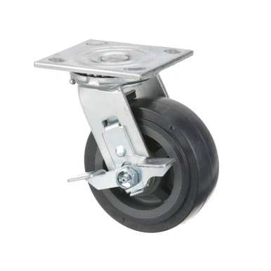 Heavy-Duty 5" Plate Caster with Brake Gray polyurethane wheel with plastic hub
