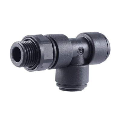 John Guest Black Acetal Swivel Male Run Tee 6mm Tube OD x 1/8" BSPP