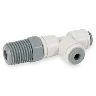 John Guest Polypropylene Swivel Male Run Tee 1/4" Tube OD x 1/4" NPTF