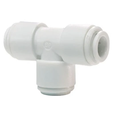 John Guest White Acetal Union Tee 1/4" Tube OD w/ Blue Collet