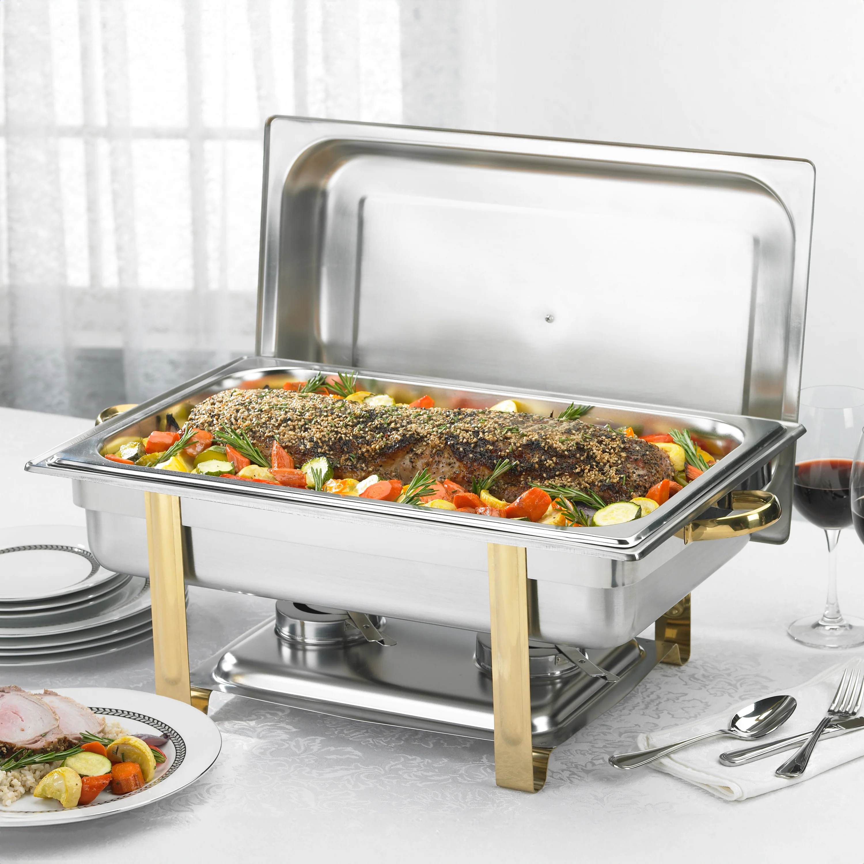 Winco 201 8 Quarts Canned Heat Chafing Dish Stainless Steel Mirror Finish - Image 6