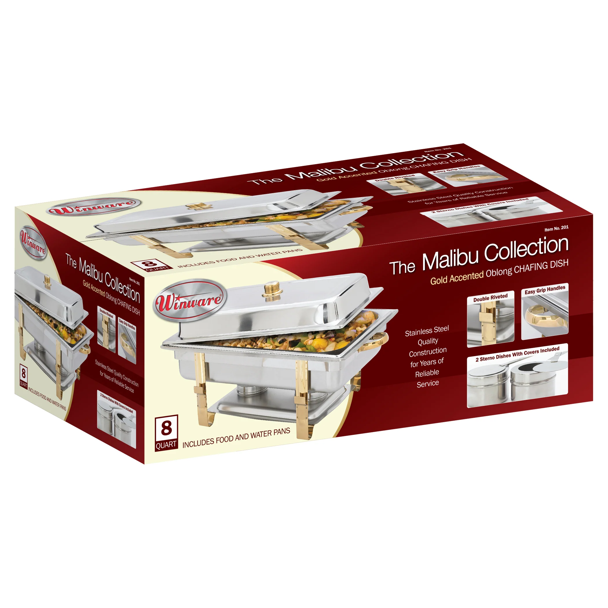 Winco 201 8 Quarts Canned Heat Chafing Dish Stainless Steel Mirror Finish - Image 7