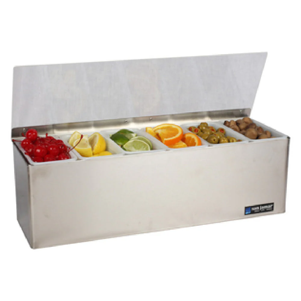 Carlisle B6186L 18 Inch Stainless Steel Gas Bar Condiment Holder with 6 Inserts