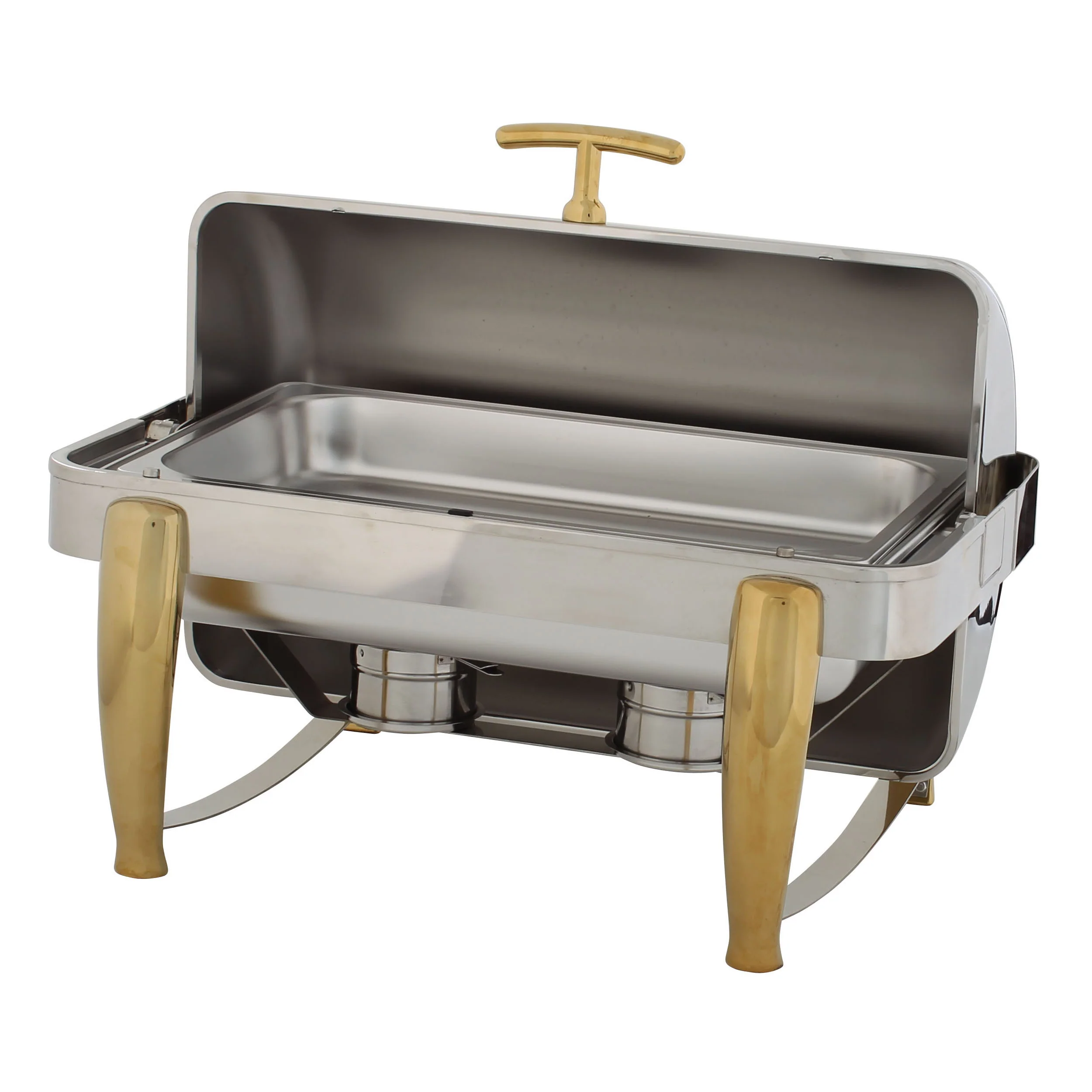 Winco 101A 8 Quart Chafer Rectangular Roll Top Stackable Stainless Steel with Gold Accents - Image 3