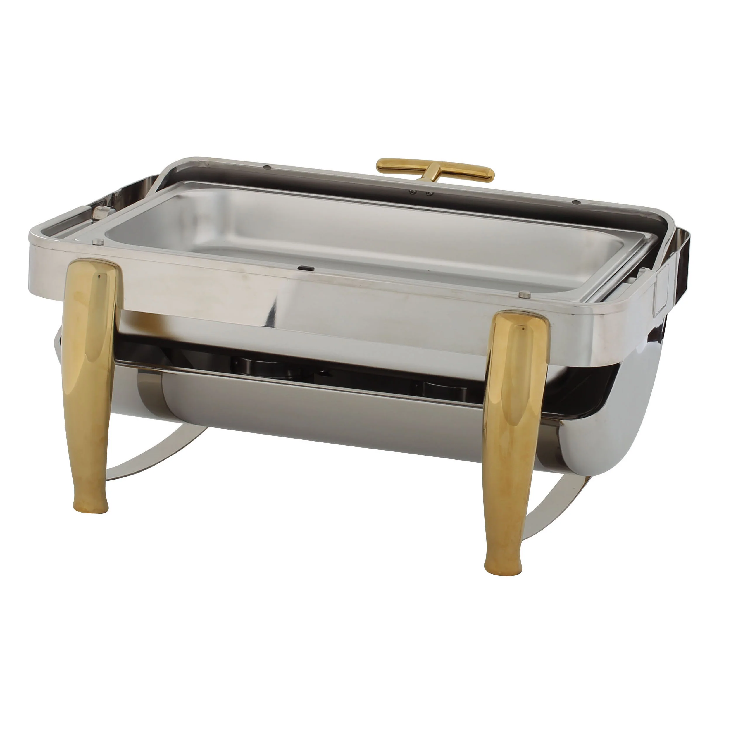 Winco 101A 8 Quart Chafer Rectangular Roll Top Stackable Stainless Steel with Gold Accents - Image 6