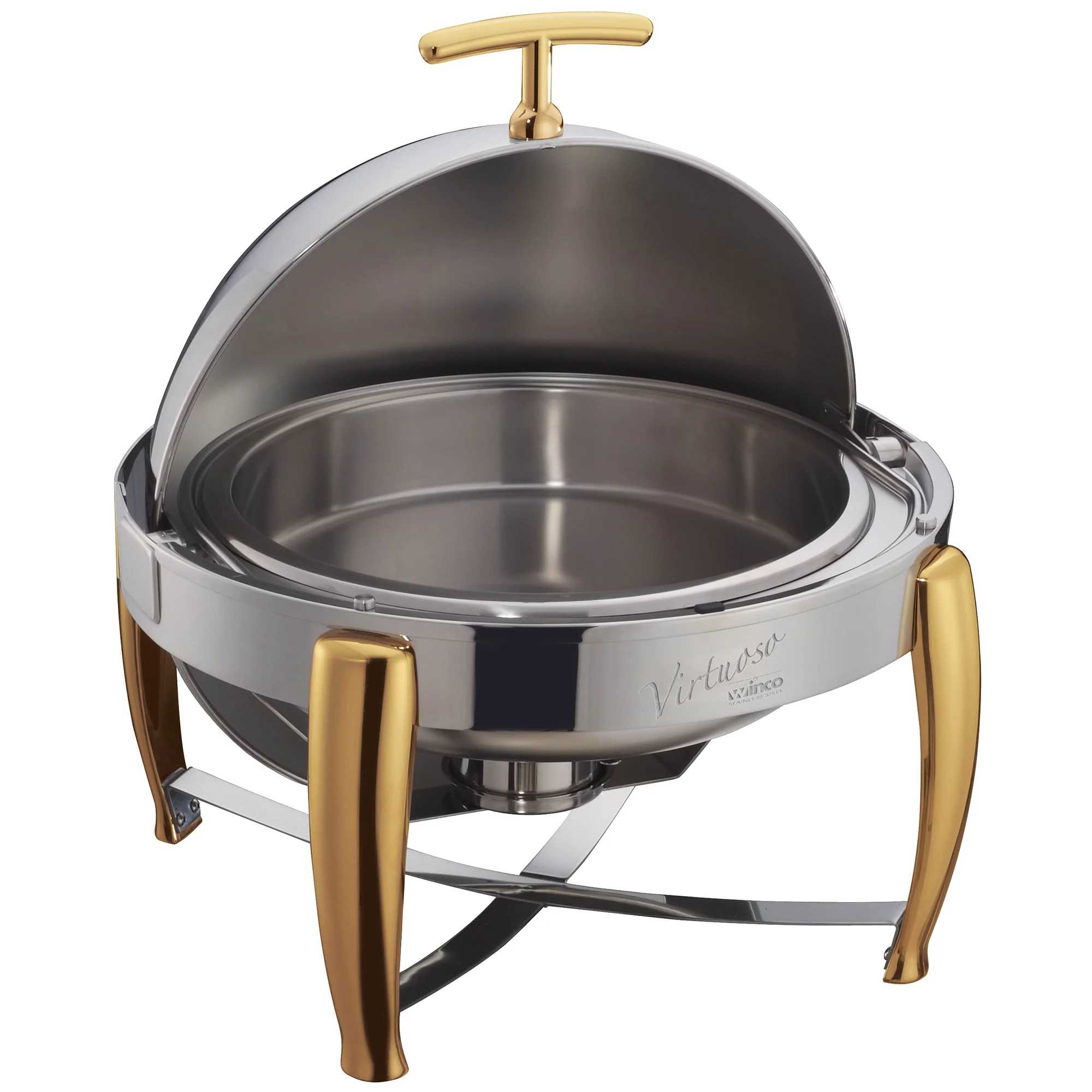Winco 103A 6 Qt Round Chafing Dish Roll Top Stainless Steel with Food Pan and Water Pan - Image 5