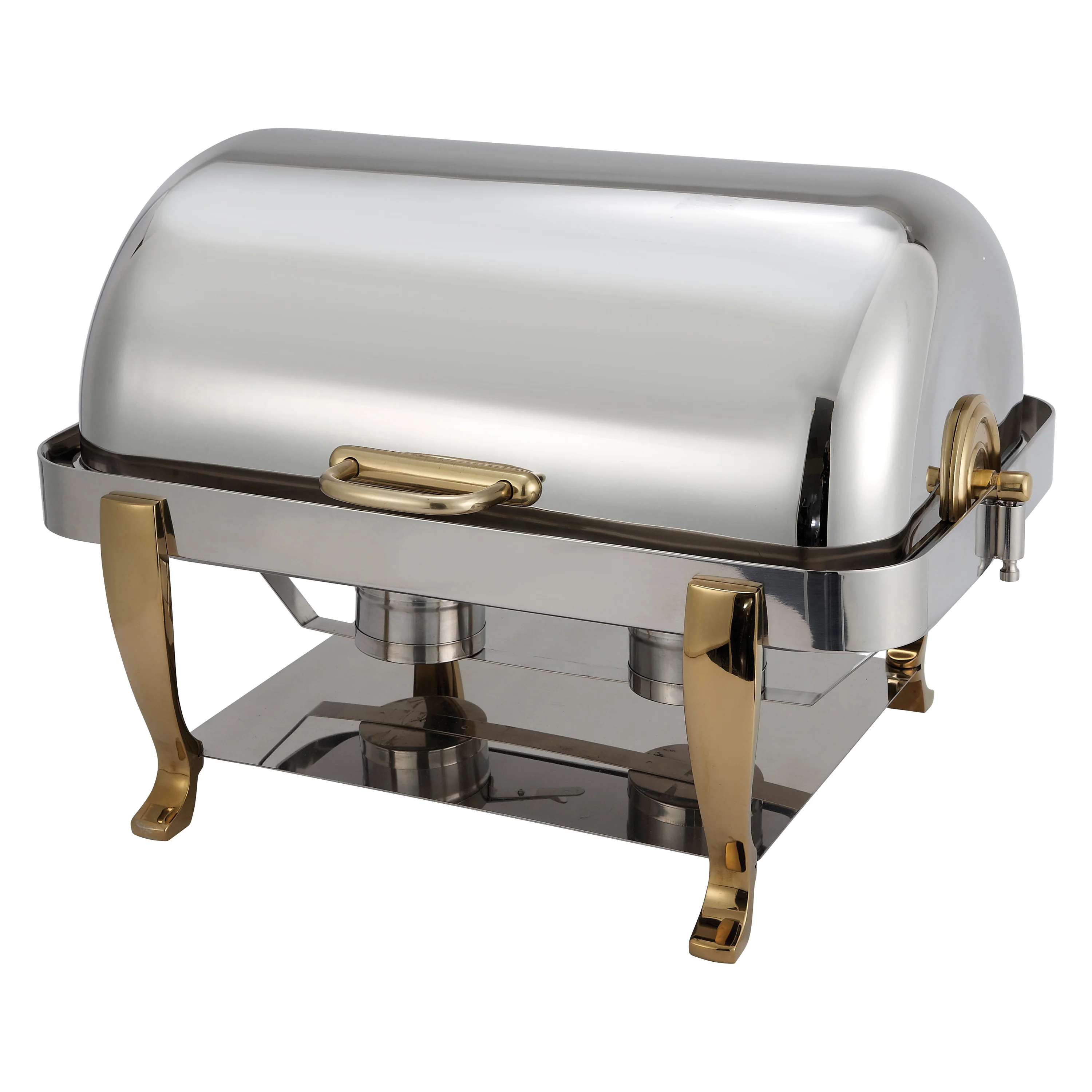 Winco 108A 8 Quart Chafing Dish Roll Top Rectangular Brass Stainless Steel - Image 3