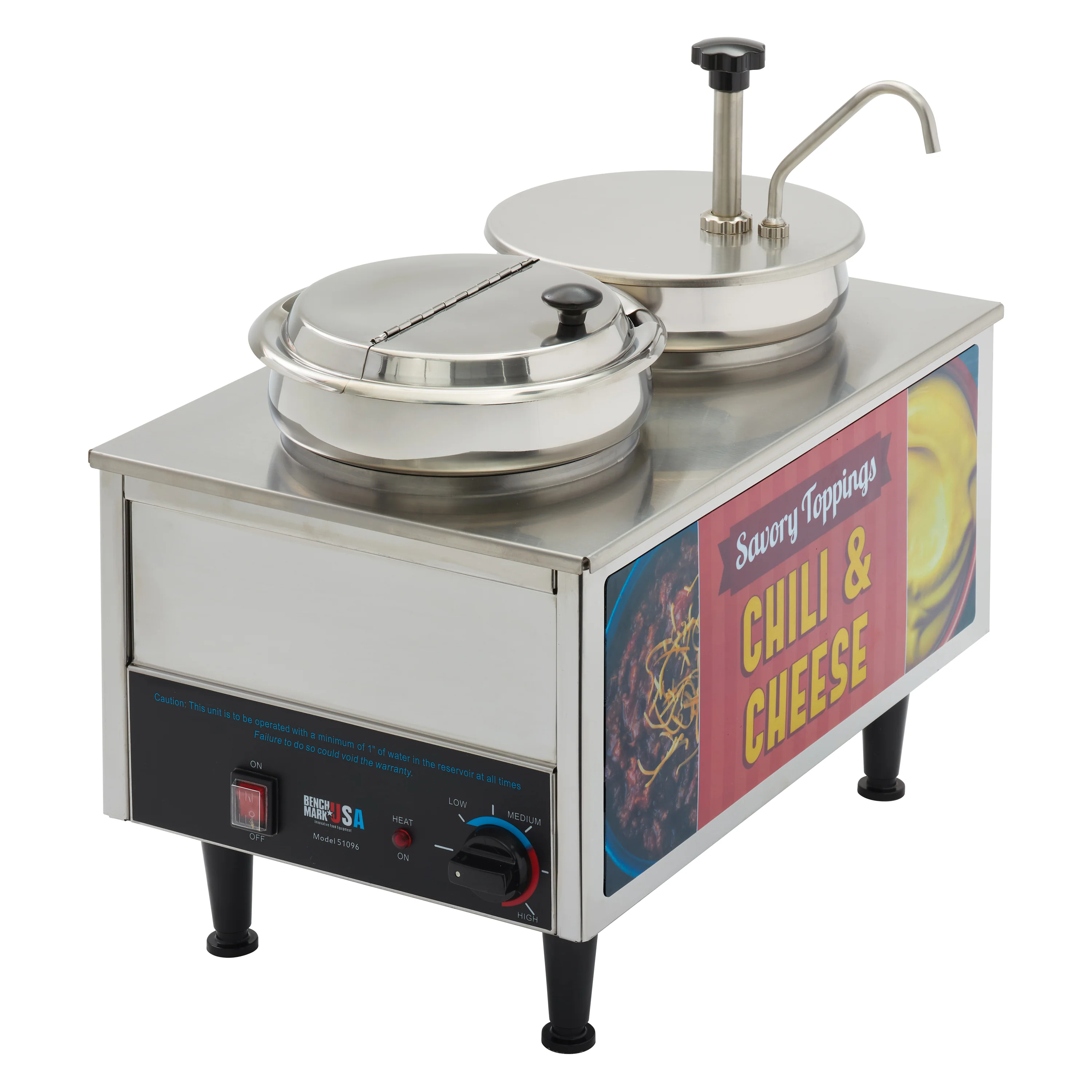 Winco 51073A 21 Inch Countertop Food Topping Warmer with Stainless Steel Pump - Image 4