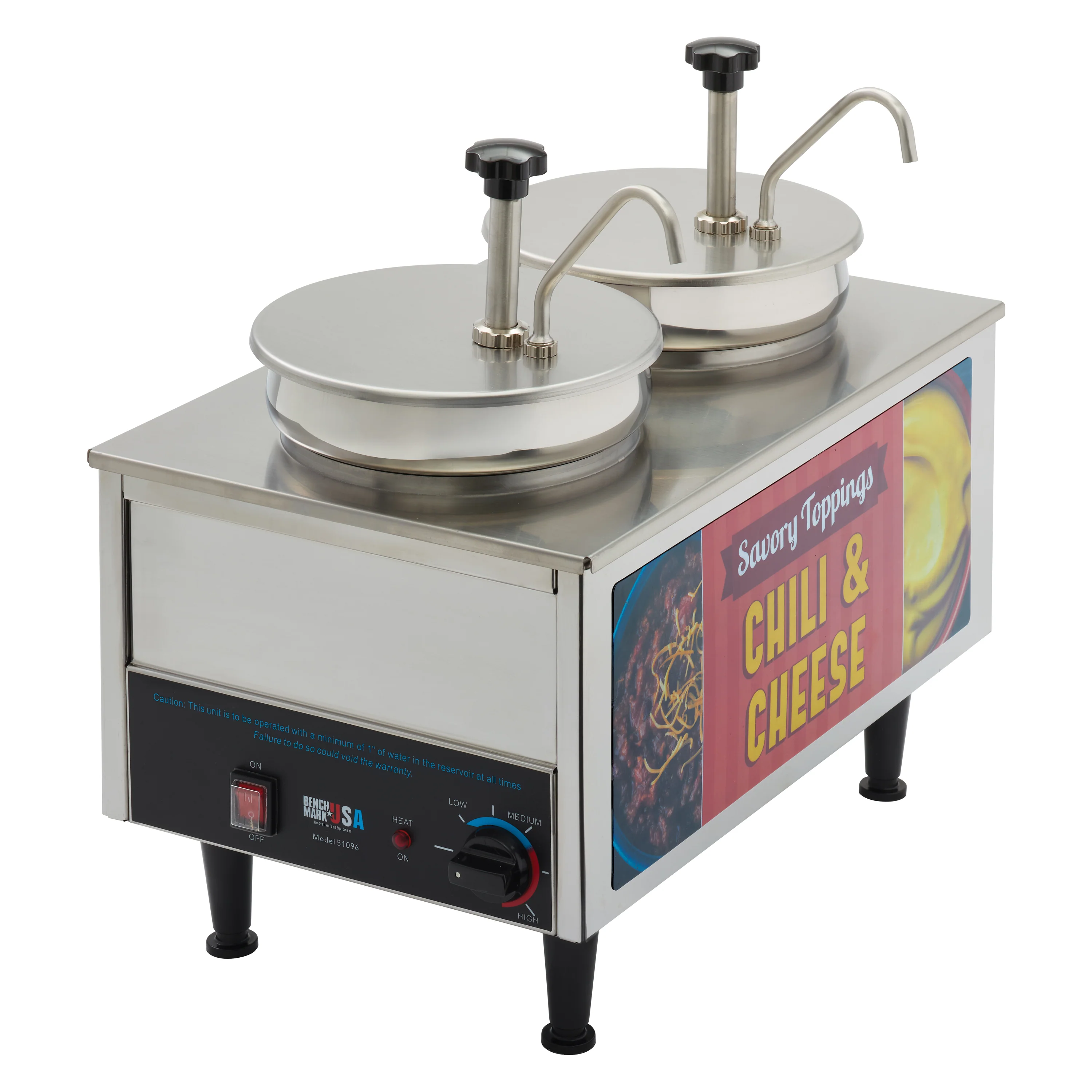 Winco 51074A 21 Inch Benchmark Chili and Cheese Warmer with 2 Stainless Steel Pumps - Image 4