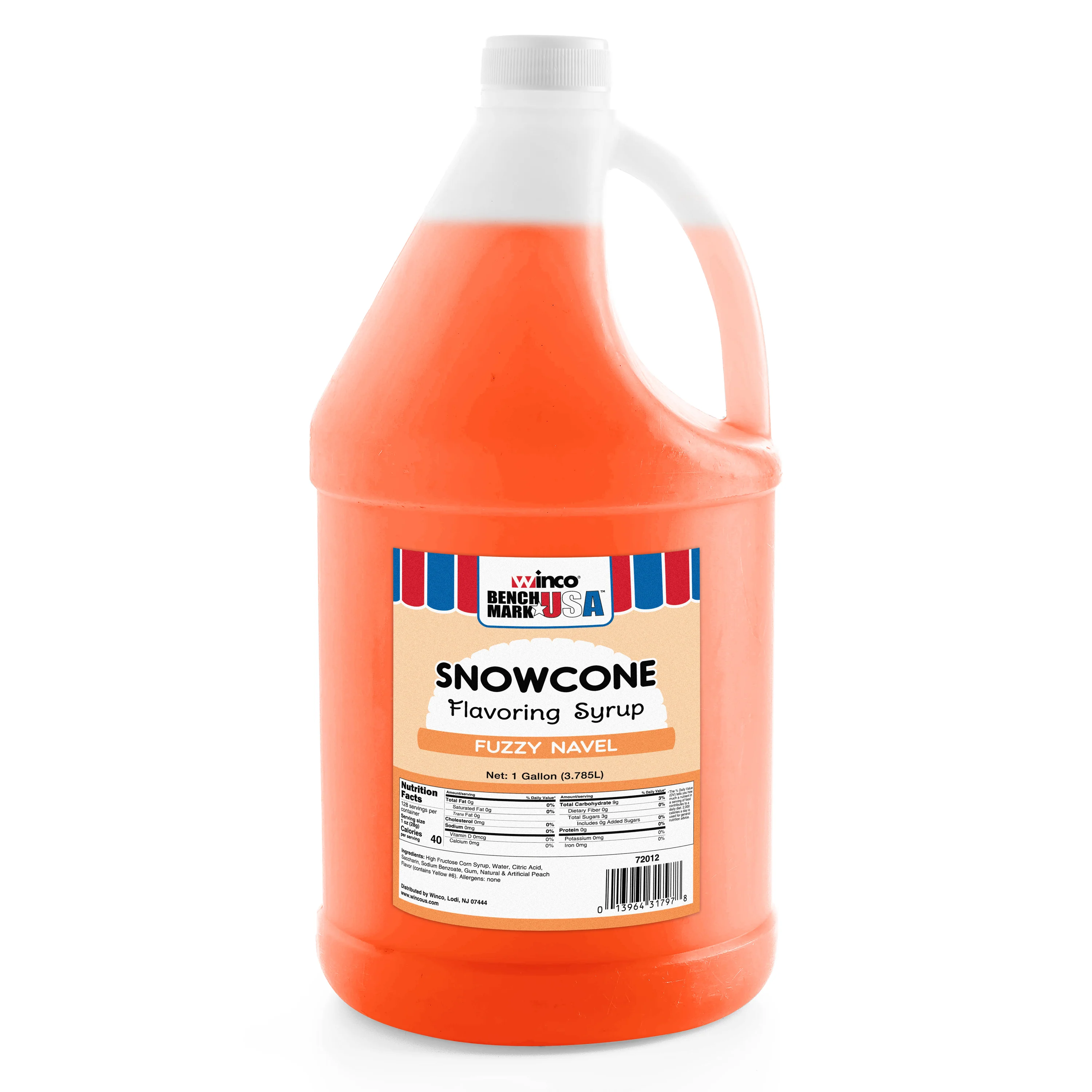 Winco 72012CS 1 Gallon Fuzzy Navel Benchmark Snow Cone Syrup 4 Gallons Per Case - Image 2