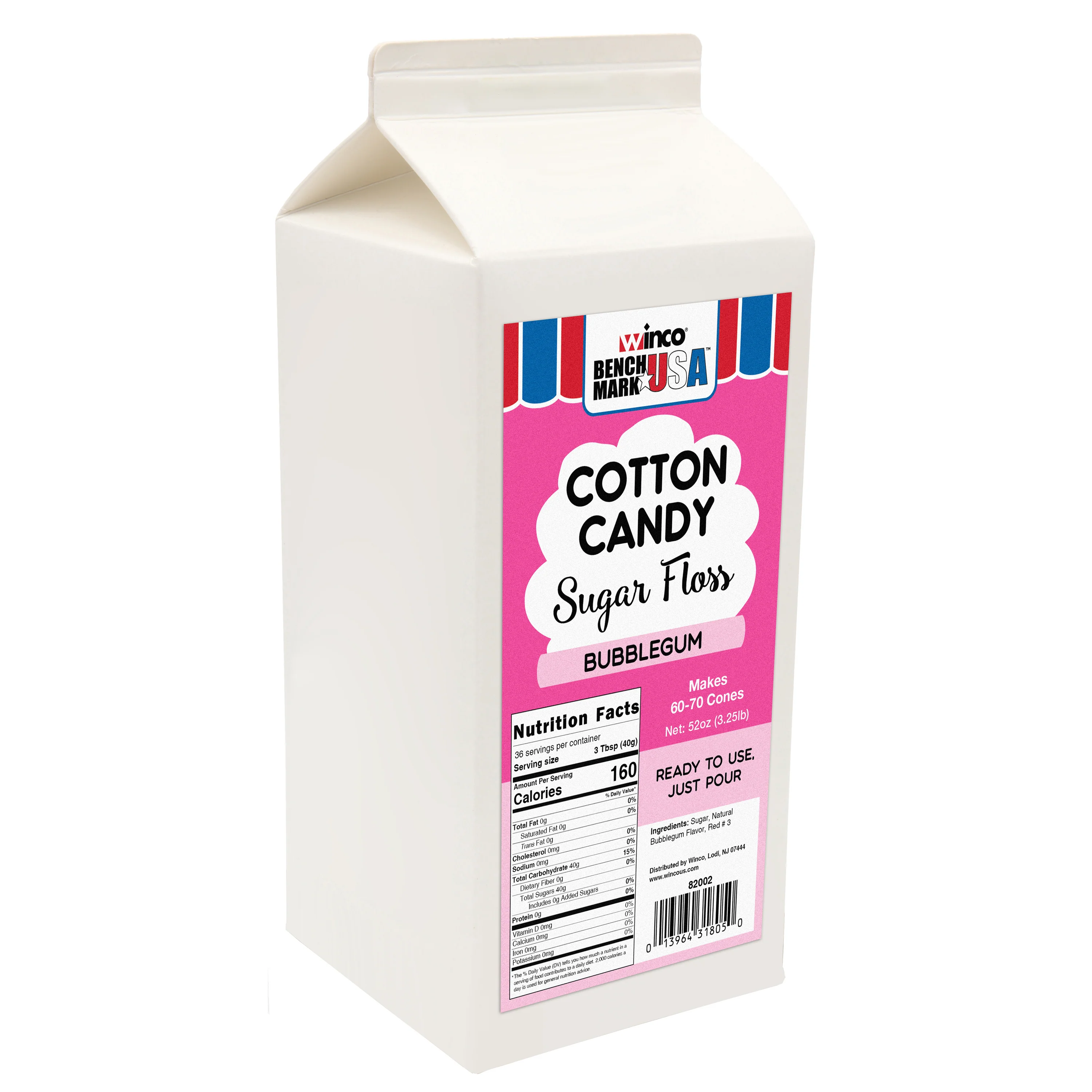 Winco 82002CS 3.25 lb Bubble Gum Sugar Floss 6 Packs