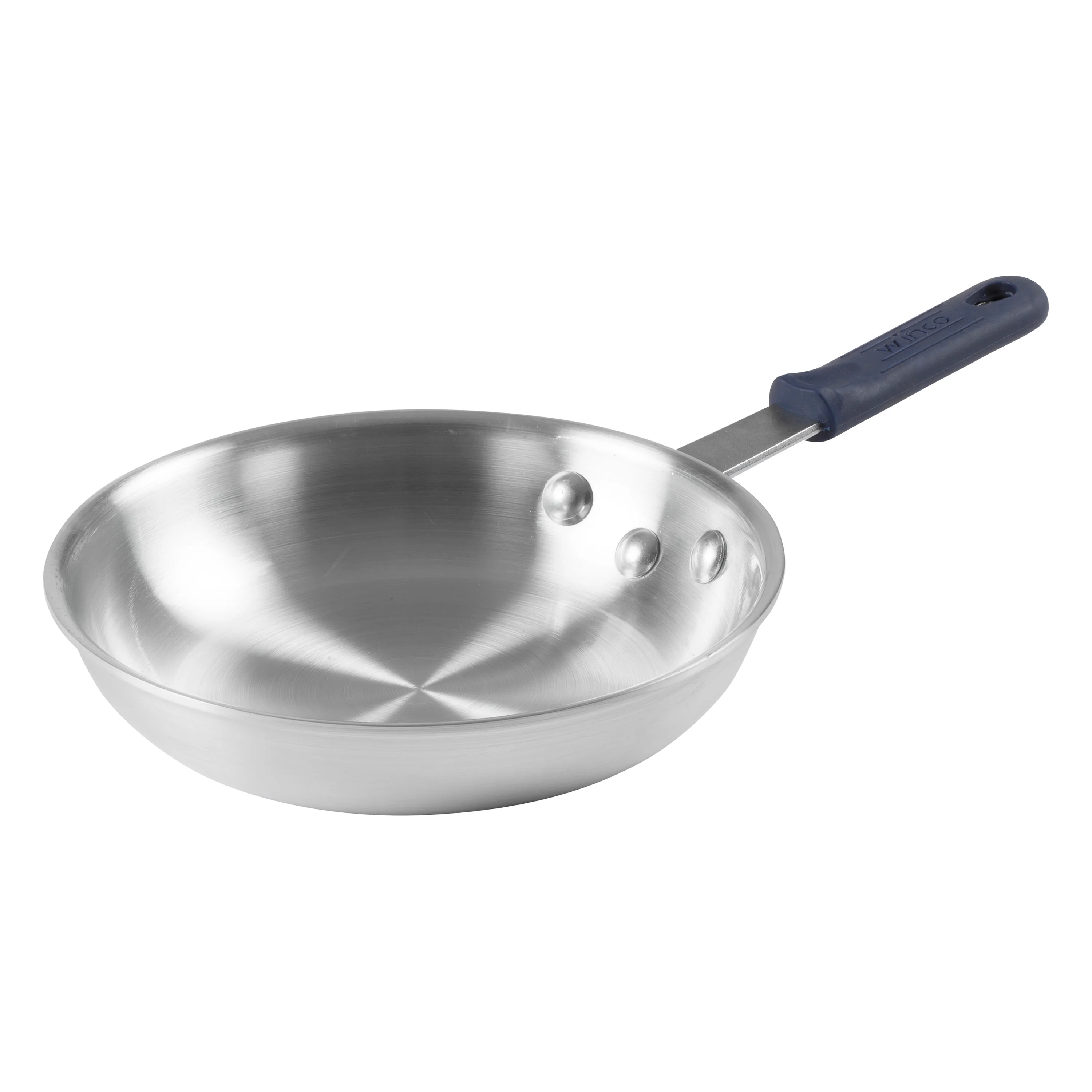 Winco AFP-8A-H 8 Inch Fry Pan Riveted Handle Blue Silicone Sleeve Aluminum - Image 2
