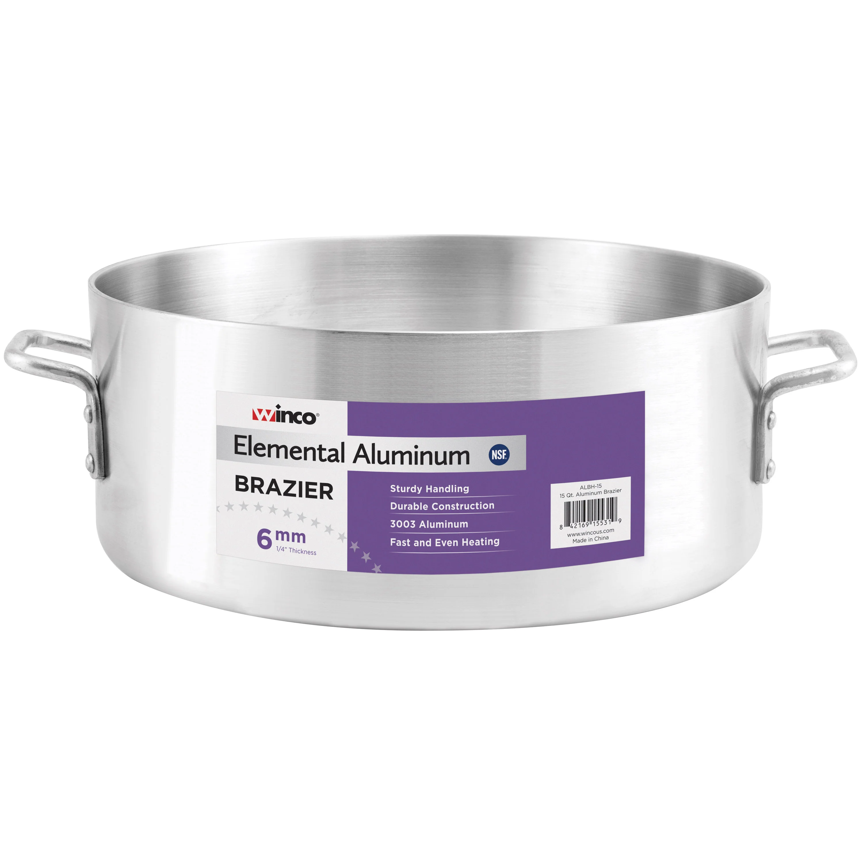 Winco ALBH-28 28 Quart Brazier Pan 20-1/4 Inch Aluminum NSF - Image 2