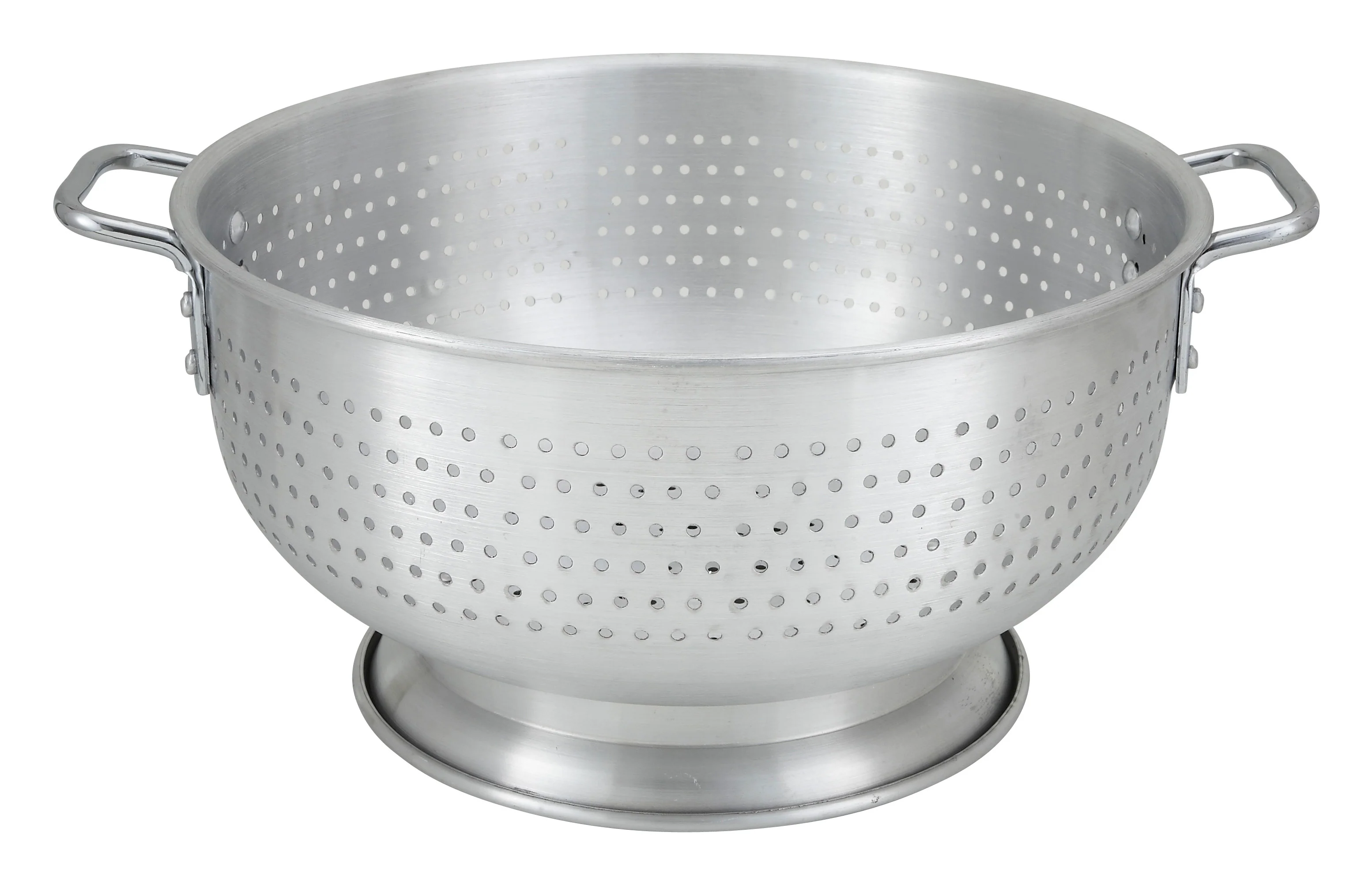 Winco ALO-16BH 16 Qt. Aluminum Colander with Handles and Base