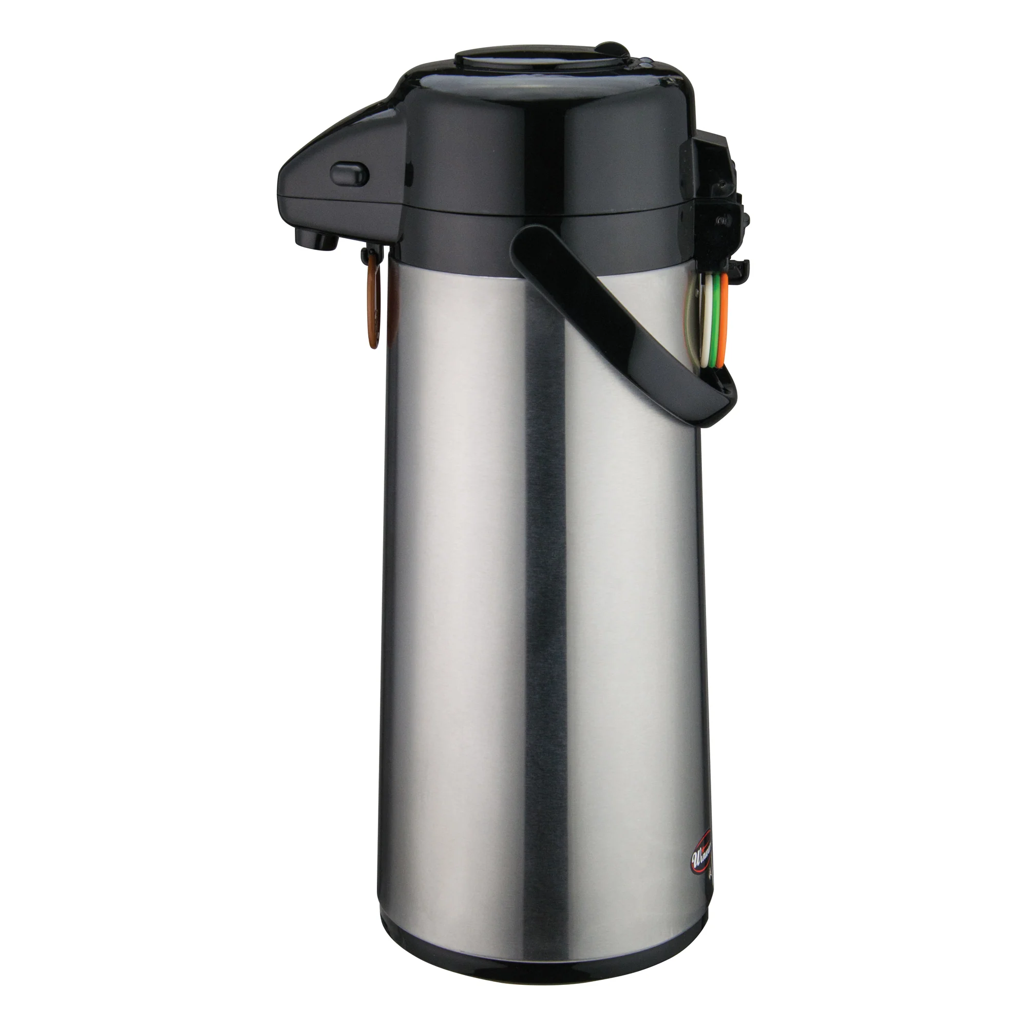 Winco AP-525 2.5 Liter Airpot Glass Liner Push Button Stainless Steel with Tags