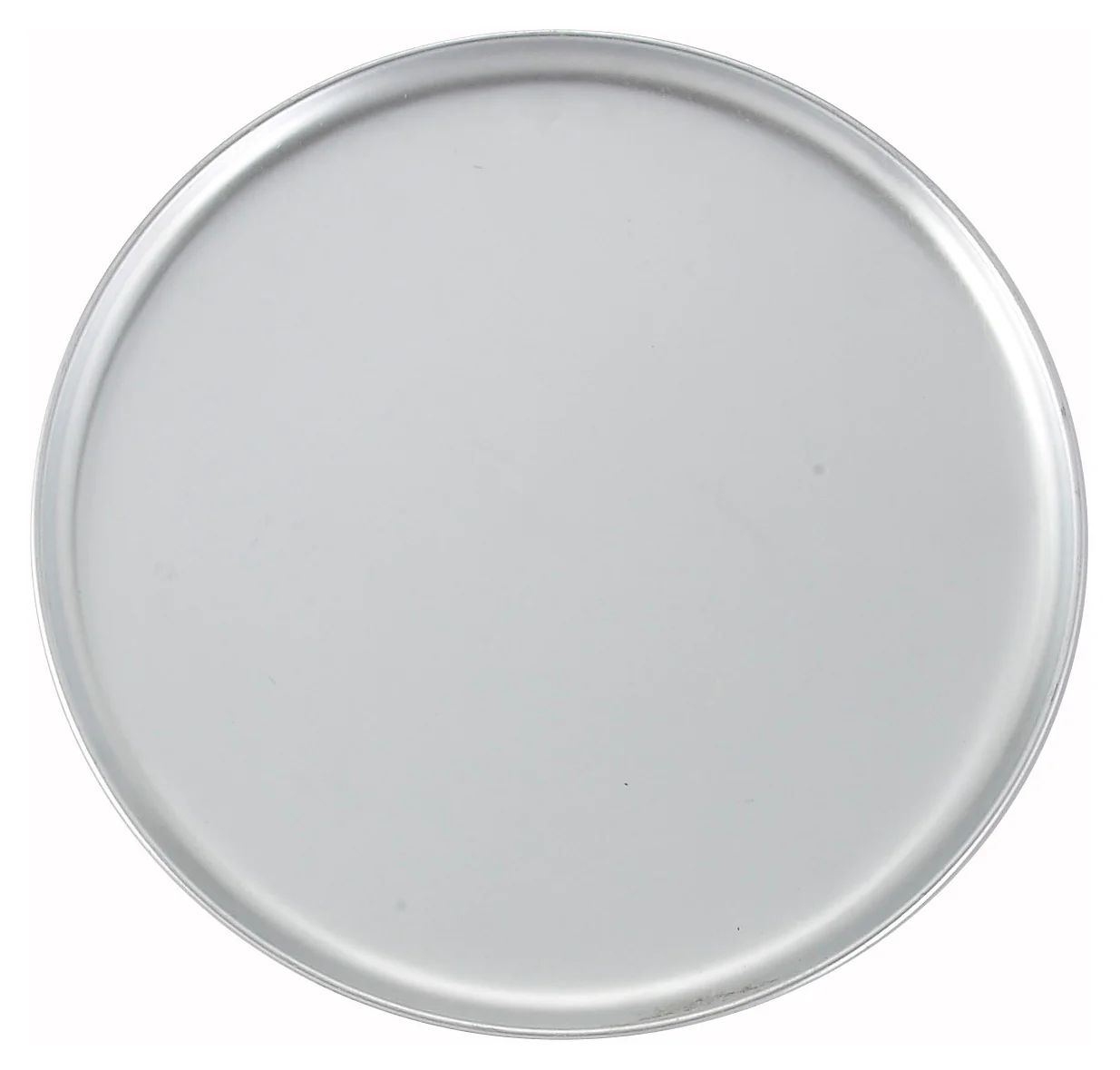 Winco APZC-14 14 Inch Diameter Coupe Aluminum Pizza Pan with Descriptors - Image 2