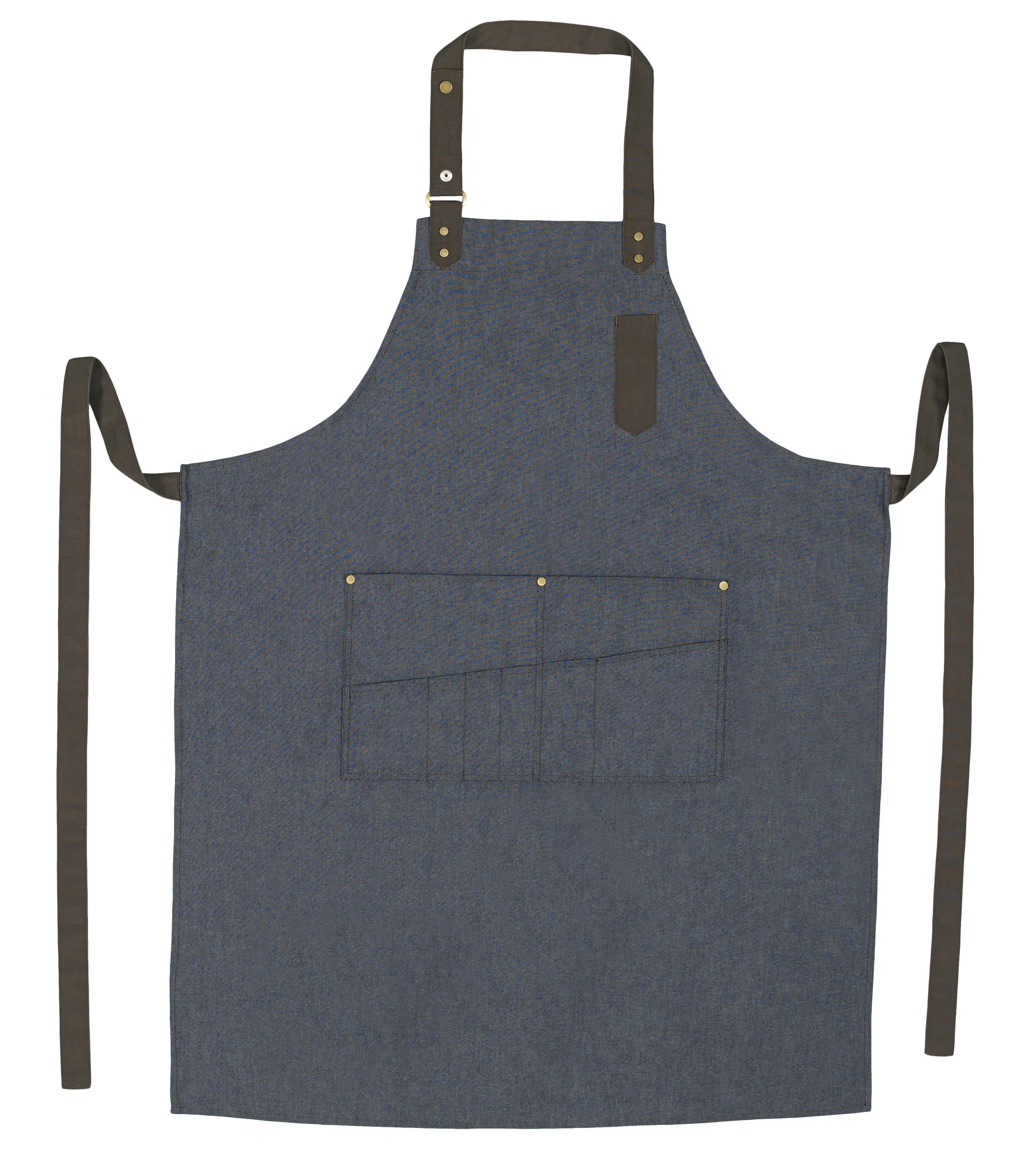 Winco BA-3327B 27 Inch Bib Apron with 8 Pockets Blue Poly-Cotton Blend - Image 5