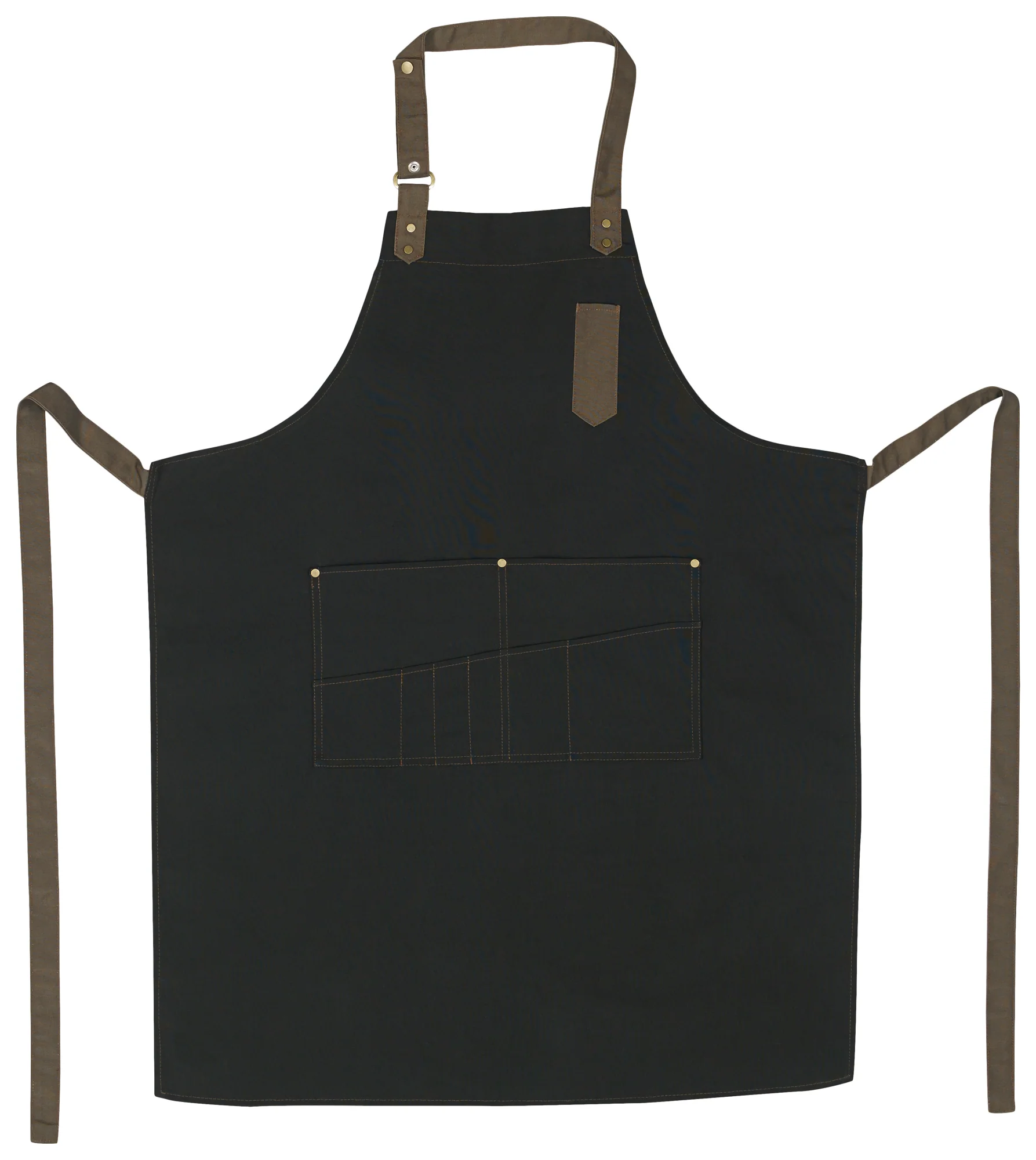 Winco BA-3327K 27 Inch Bib Apron with 8 Waist Pockets Black Poly/Cotton - Image 3