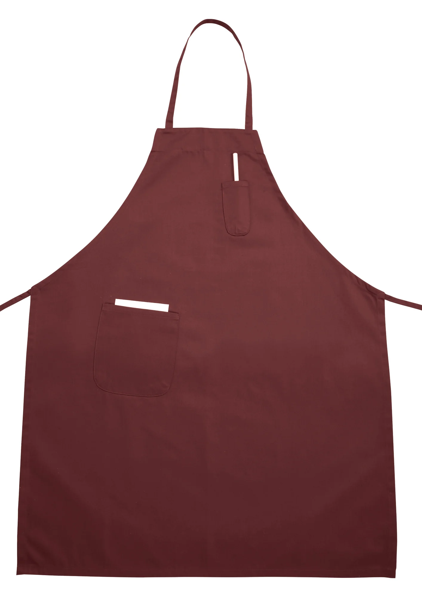 Winco BA-PBG 33 Inch Full-length Bib Apron with 2 Pockets Burgundy Poly-cotton - Image 2