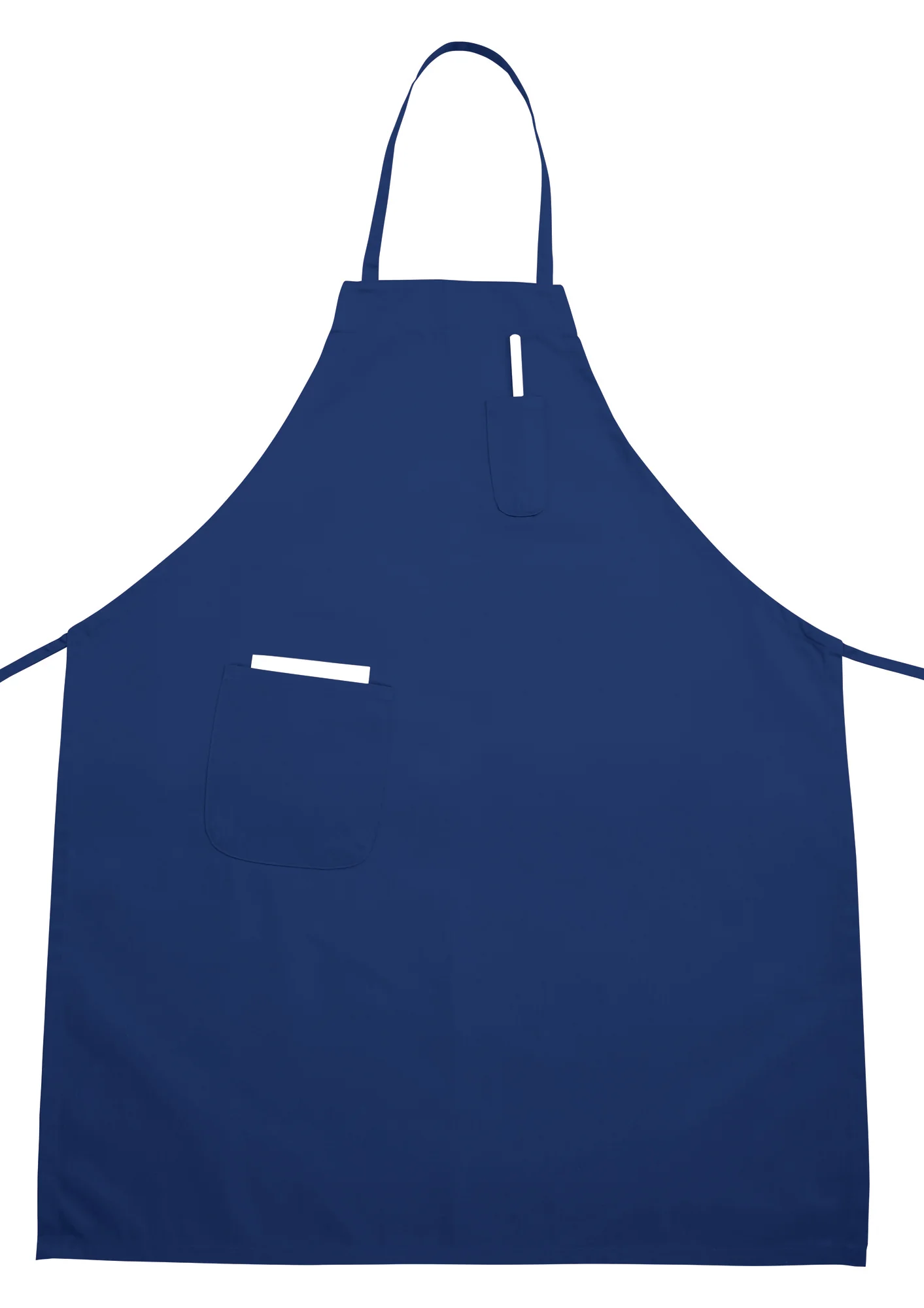 Winco BA-PBL 33 Inch Bib Apron with 2 Pockets Blue Poly-Cotton Blend - Image 3
