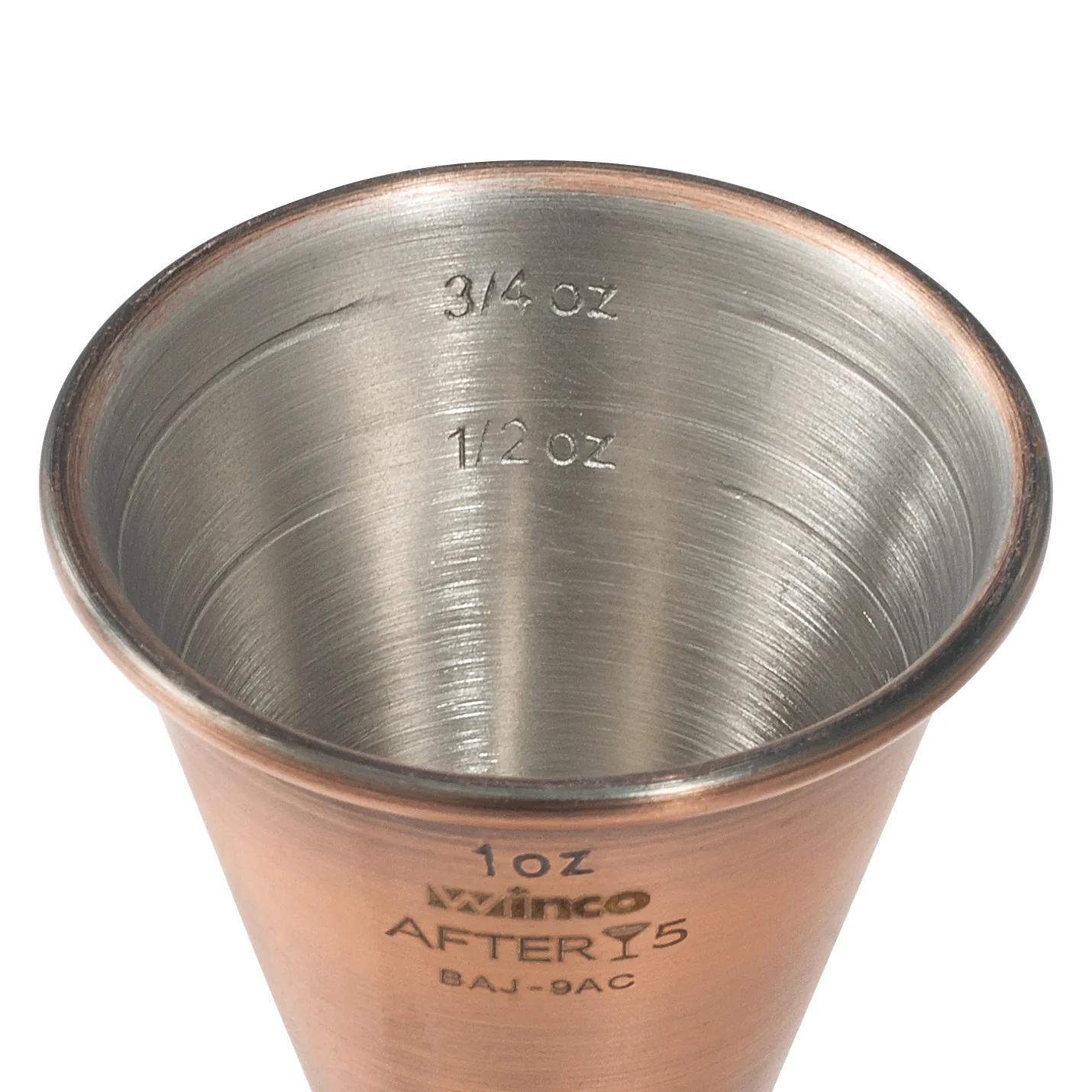 Winco BAJ-9AC 1 oz to 2 oz Jigger with Inner Marking Lines Antique Copper Finish Stainless Steel - Image 2