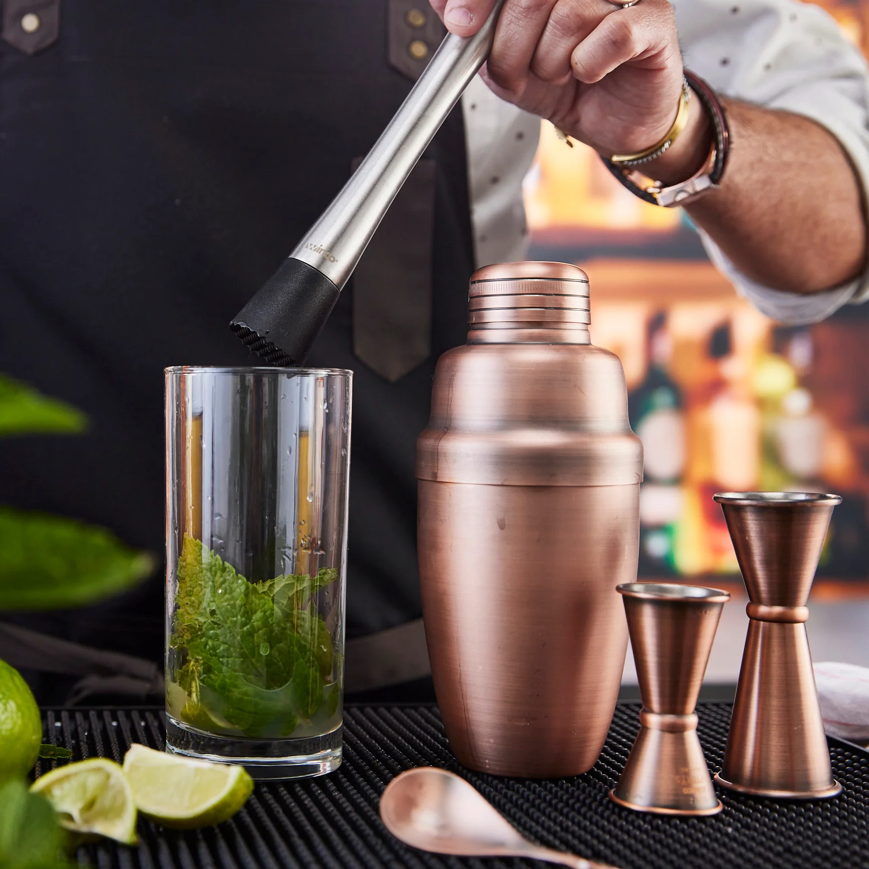 Winco BASS-16AC 16 Oz Shaker Set 3 Piece Heavyweight Antique Copper Stainless Steel - Image 2
