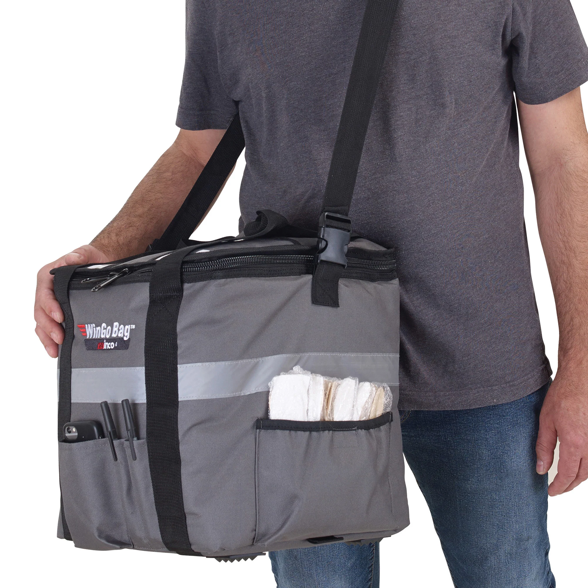 Winco BGCB-1212 12 Inch Premium Catering Bag Waterproof Insulated Grey Polyester - Image 3