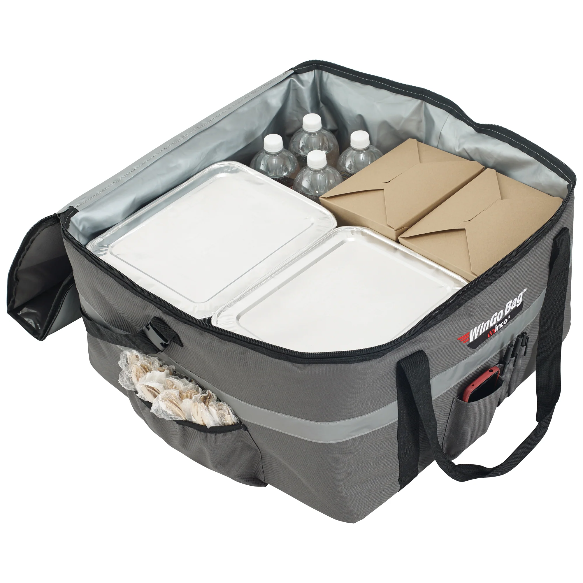 Winco BGCB-2212 22 Inch Waterproof Insulated Catering Bag with Heavy-Duty Straps Gray - Image 4