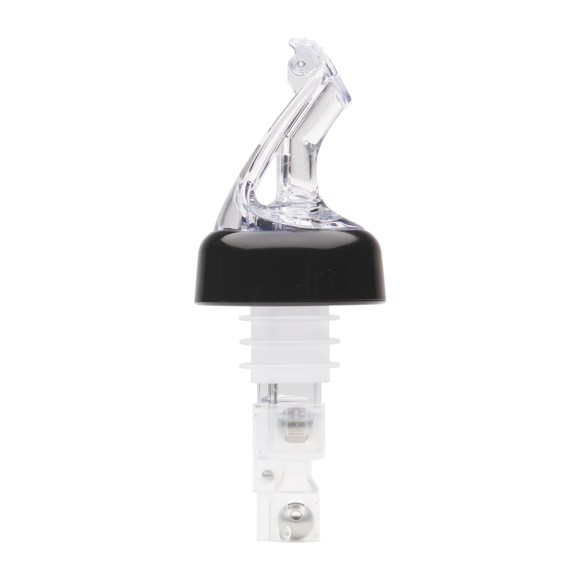 Winco BMP-5100C Bar Maid 1 oz "Premium Pour" Measured Pourers with Flip Top and Black Collar, Clear - 12 Pieces/Pack - Image 2