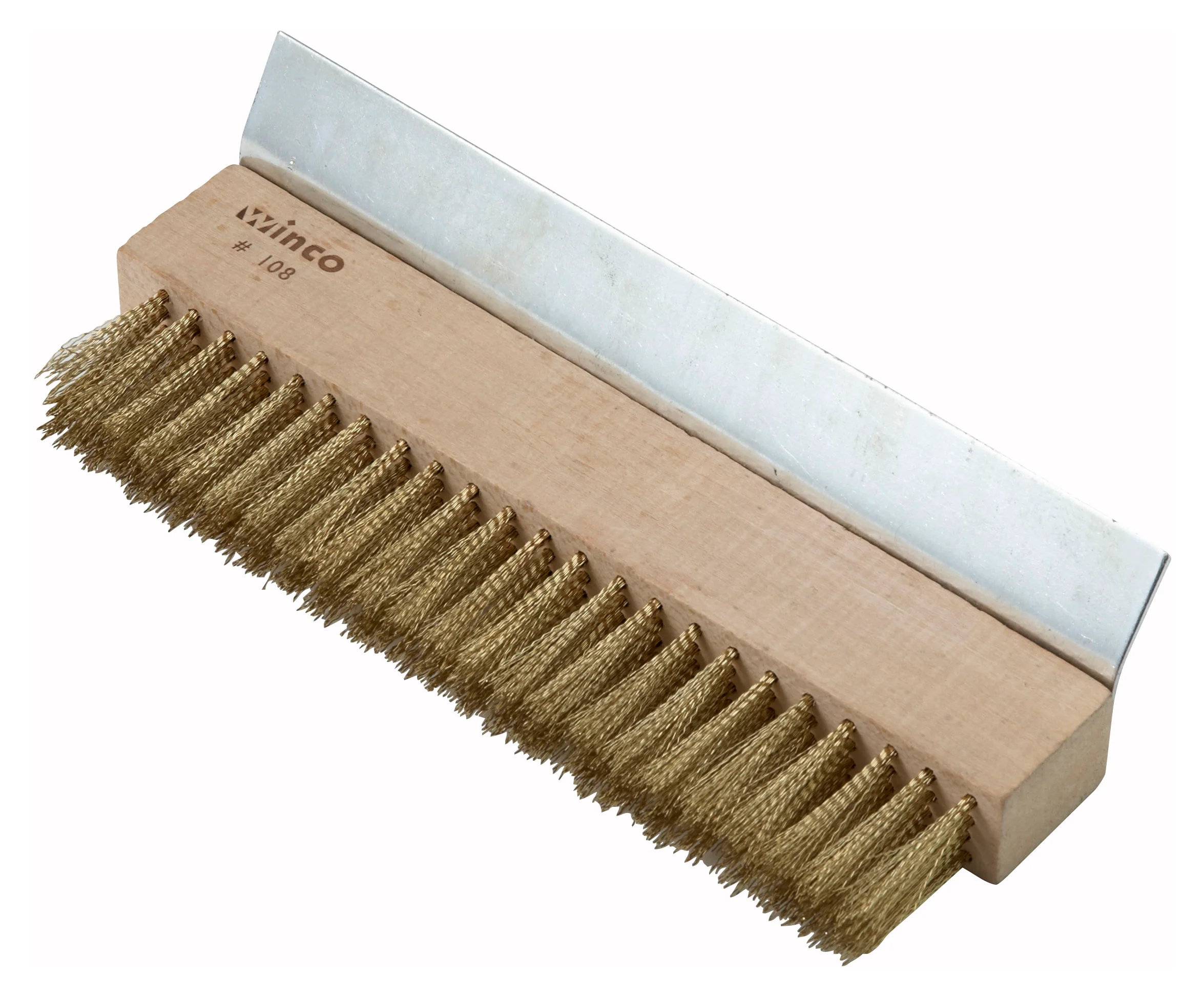 Winco BR-10 10-1/4 Inch Pizza Oven Brush Brass Bristles with Metal Scraper - Image 2