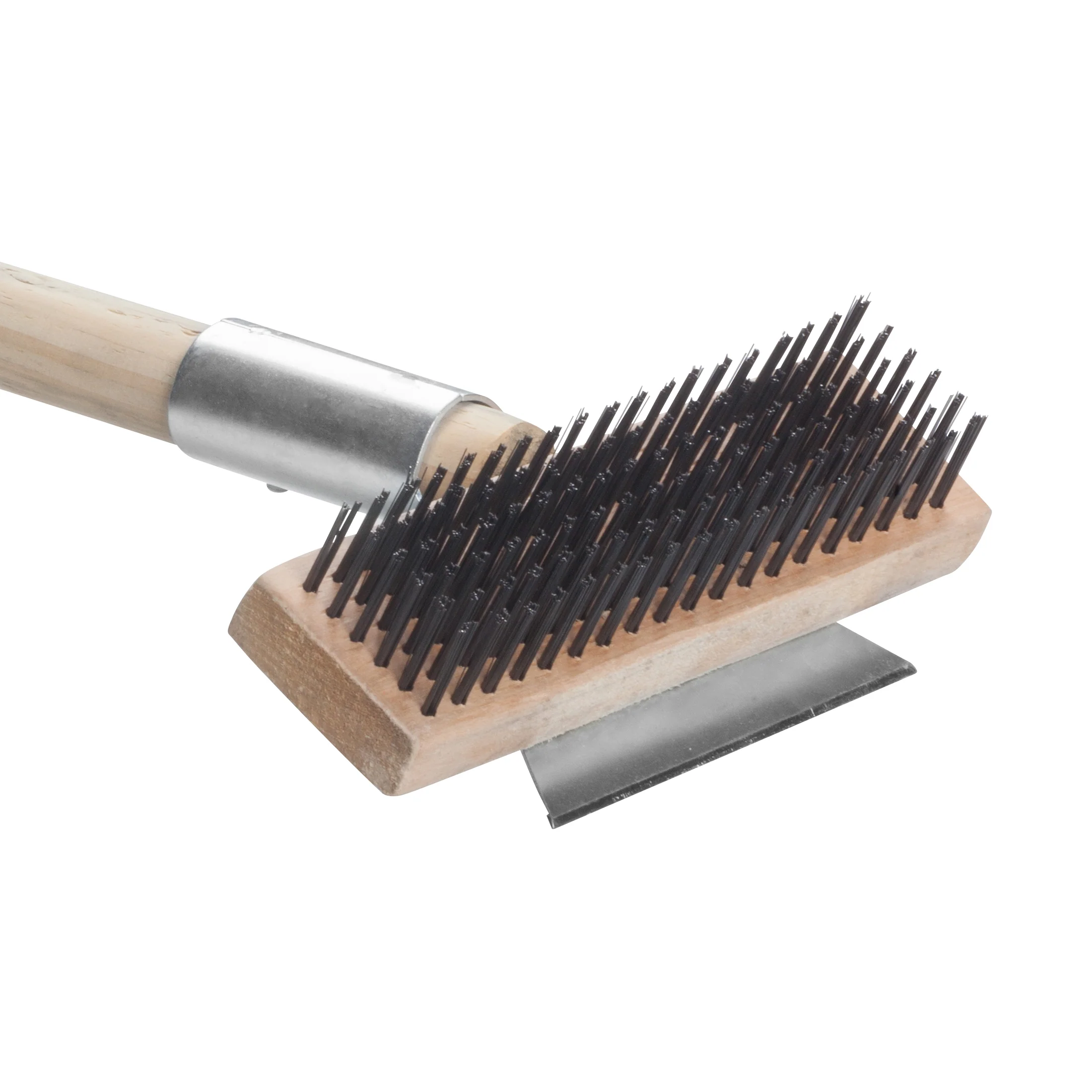 Winco BR-27 7 Inch Wire Brush Pizza Oven Scraper Wood Handle - Image 2