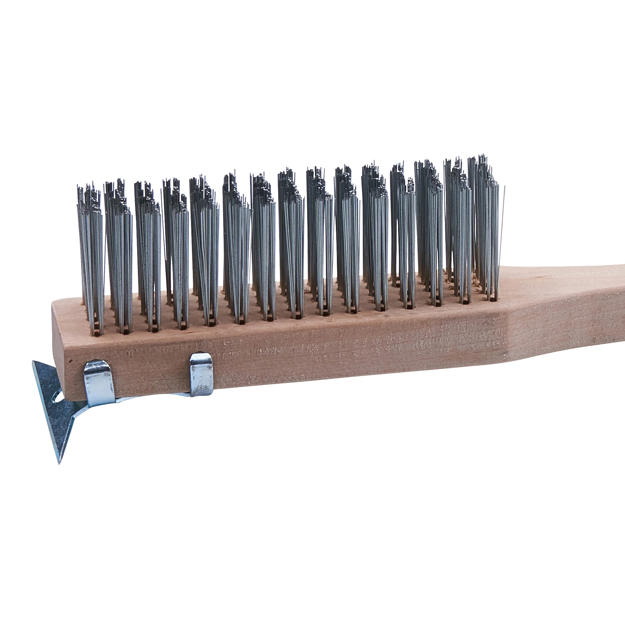Winco BR-500 20 Inch Wire Brush Steel Bristles Wood Handle with Scraper - Image 3