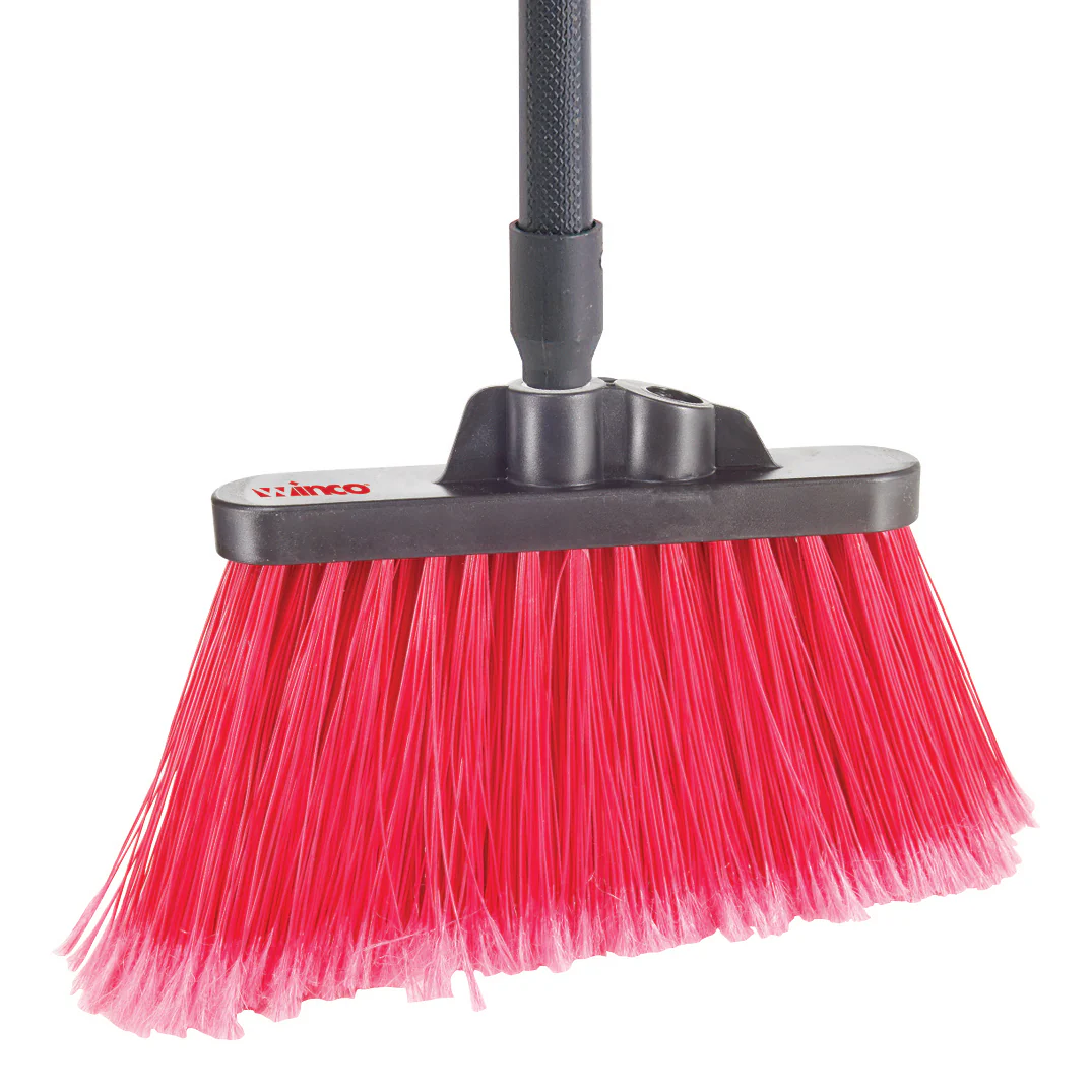 Winco BRAF-9R-H 48”L Angle Broom Medium Duty Fiberglass Handle Red Bristle - Image 2
