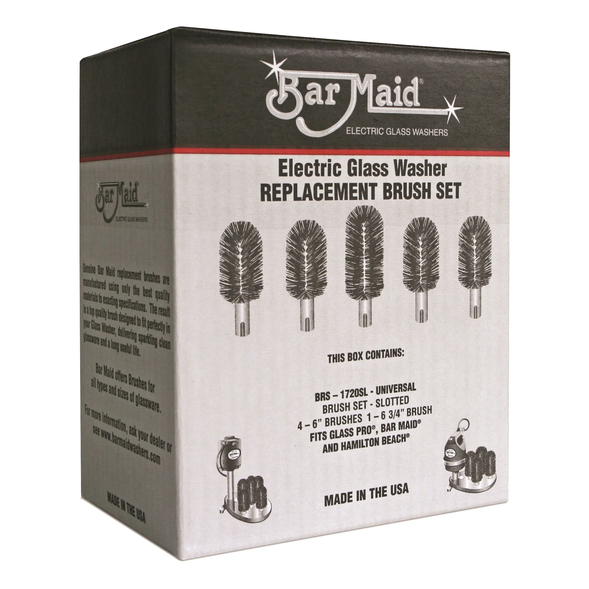 Winco BRS-1720SL Bar Maid Replacement Universal Brush Set for Glass Washer, Slotted