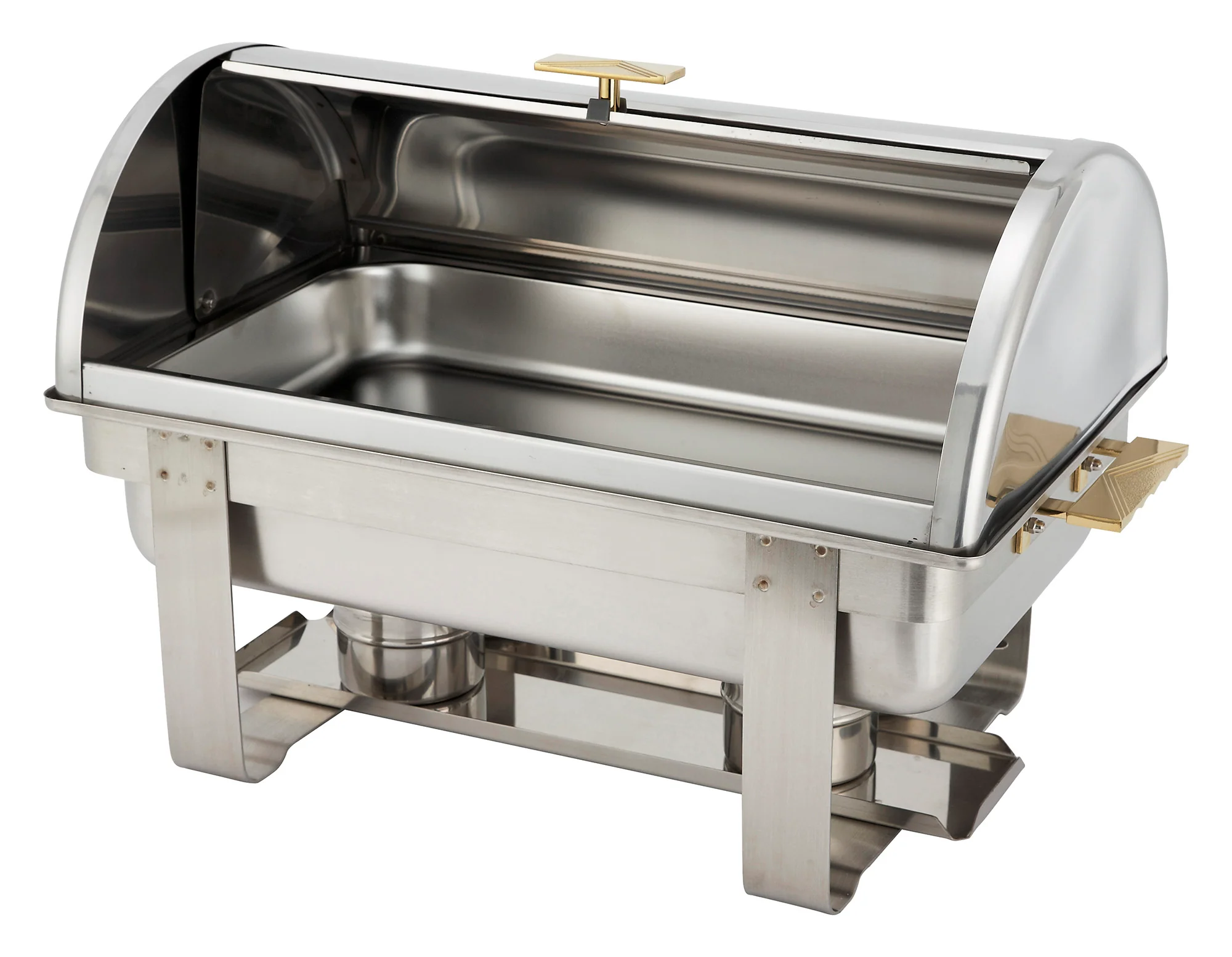Winco C-5080 8 Quarts Gas Chafer Roll Top Stainless Steel with Gold Accents - Image 2