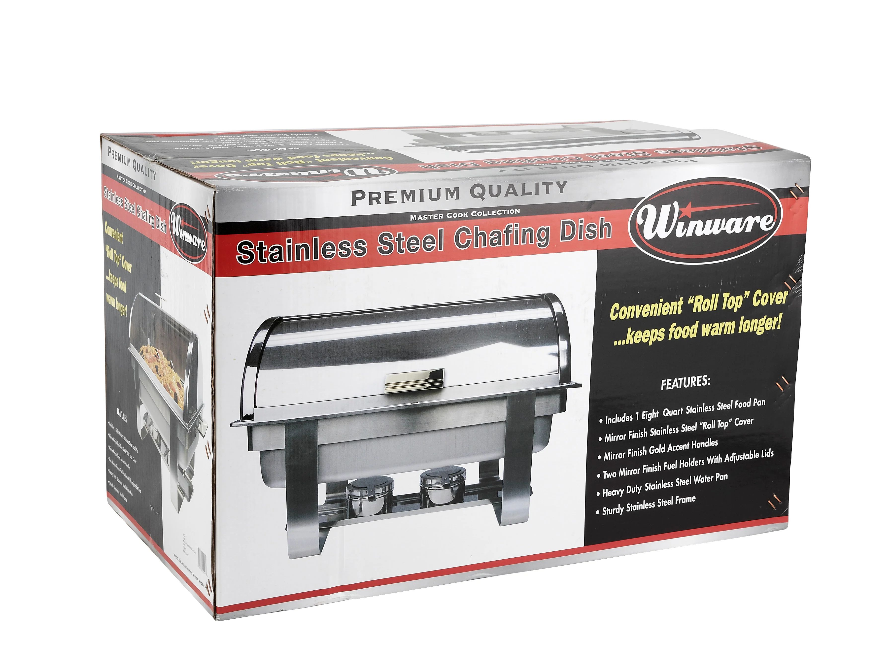 Winco C-5080 8 Quarts Gas Chafer Roll Top Stainless Steel with Gold Accents - Image 3
