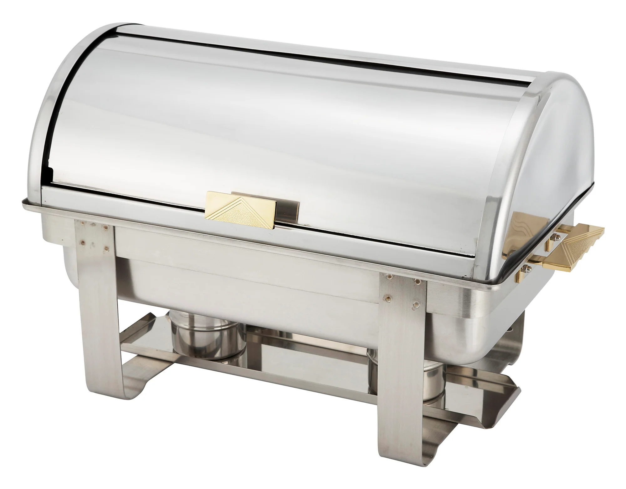 Winco C-5080 8 Quarts Gas Chafer Roll Top Stainless Steel with Gold Accents - Image 4