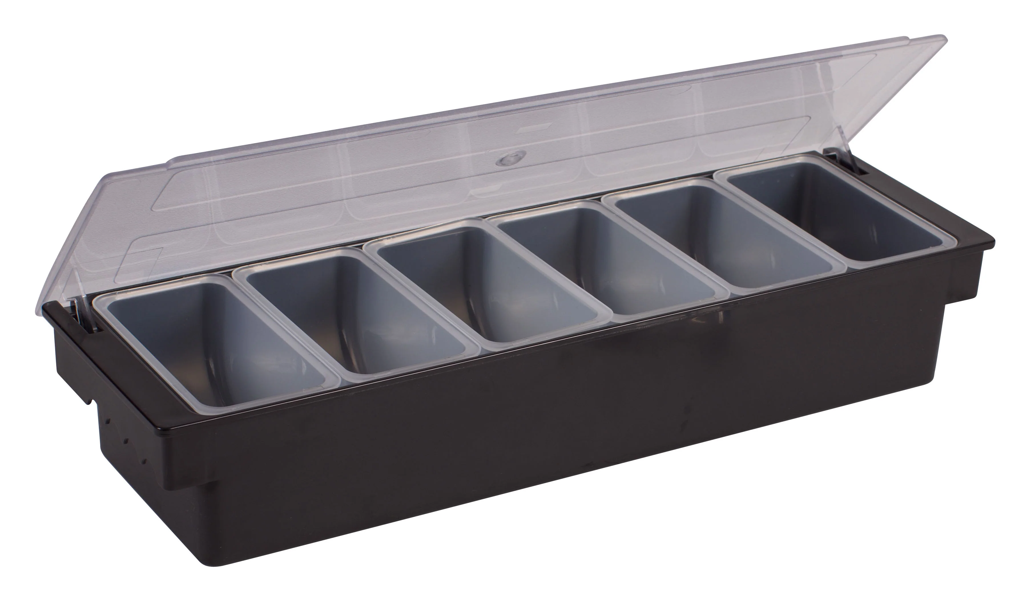 Condiment Holder 6-Compartment - Winco CCH-6 19.5 Inch Black ABS with Lid - Image 3