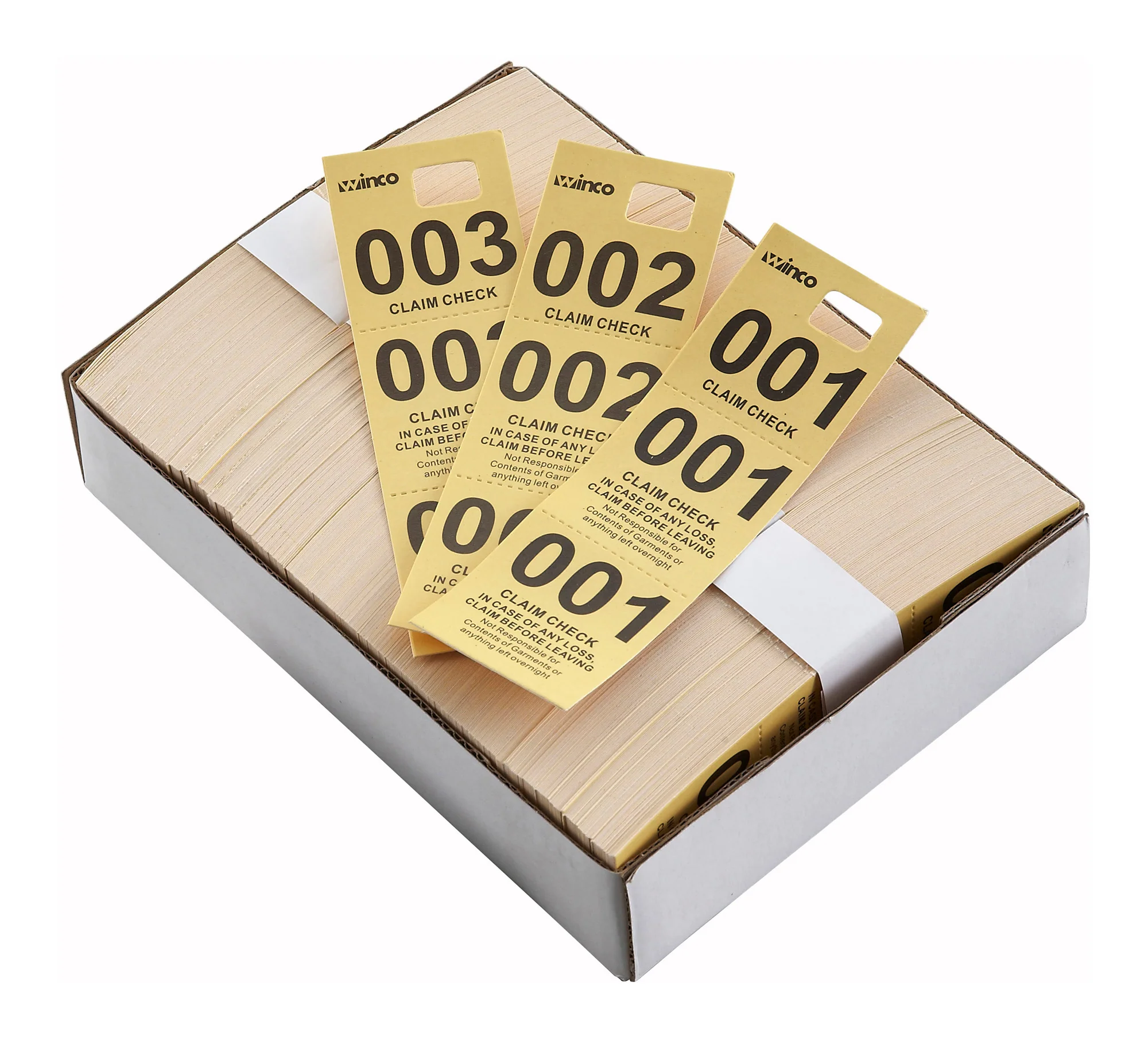 Winco CCK-5YL Coat Check Tag Yellow 500 Pieces Per Box with Durable Design - Image 2