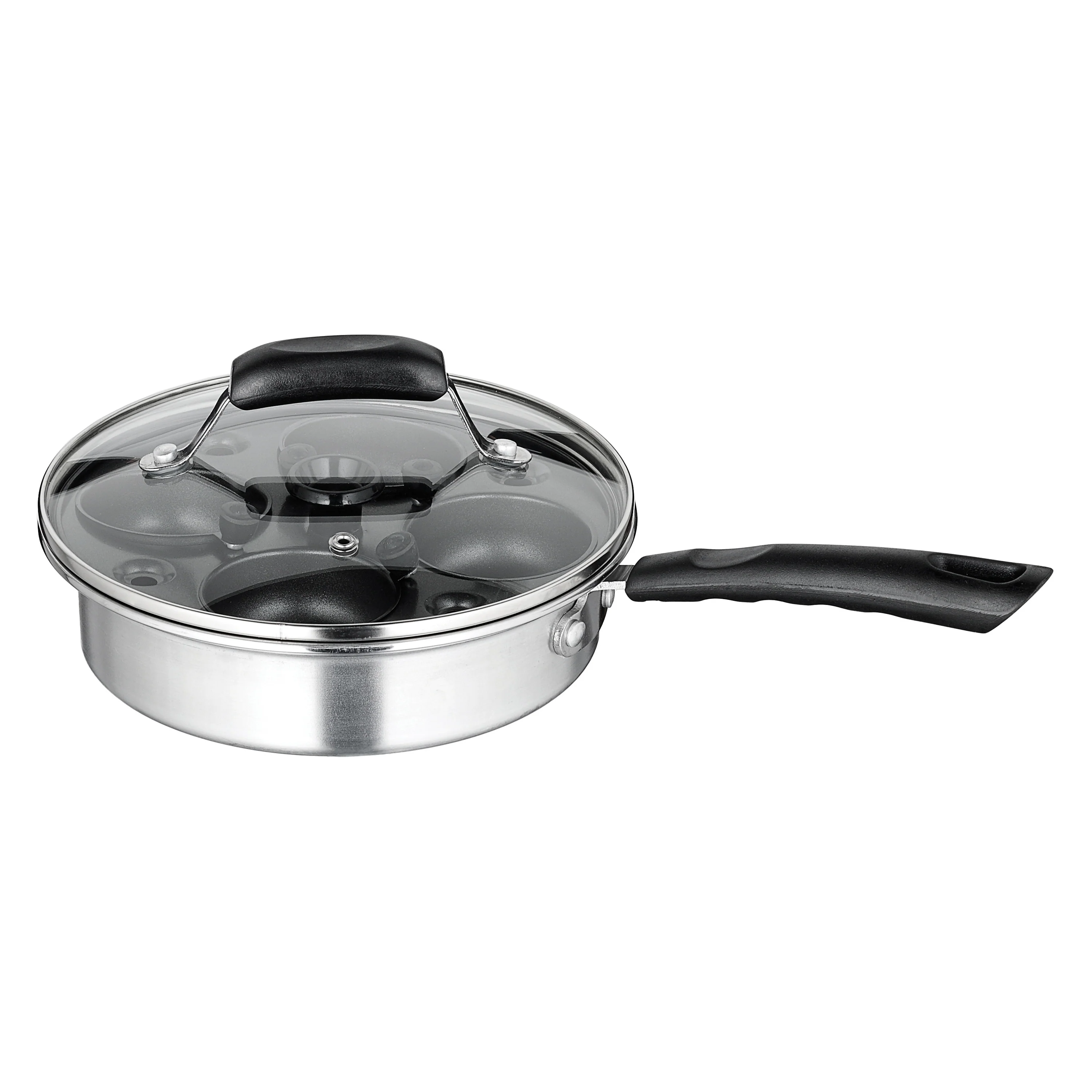 Winco CEP-4 8 Inch Egg Poacher Non-stick with tempered glass lid and cups