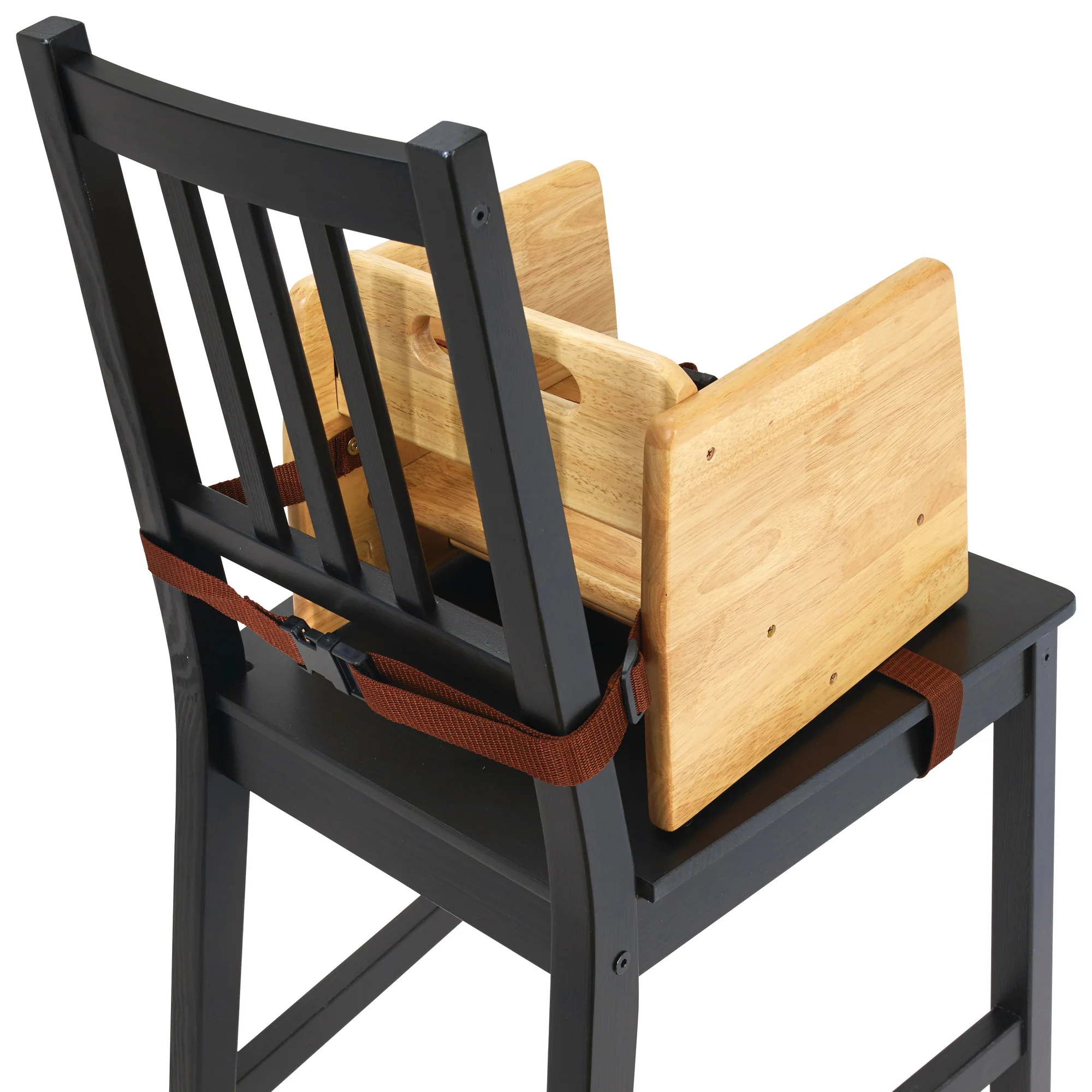 Winco CHB-701 11-3/4 Inch Stacking Booster Seat Rubberwood with Straps - Image 2