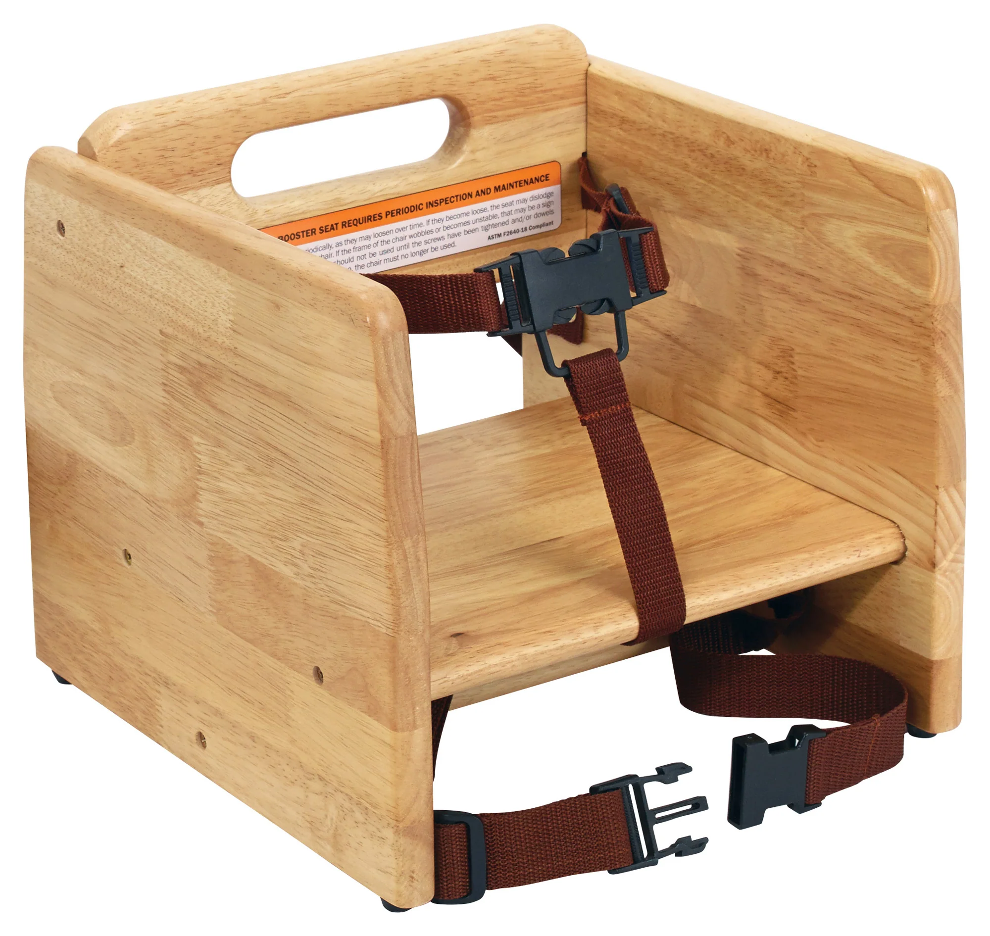 Winco CHB-701 11-3/4 Inch Stacking Booster Seat Rubberwood with Straps - Image 3