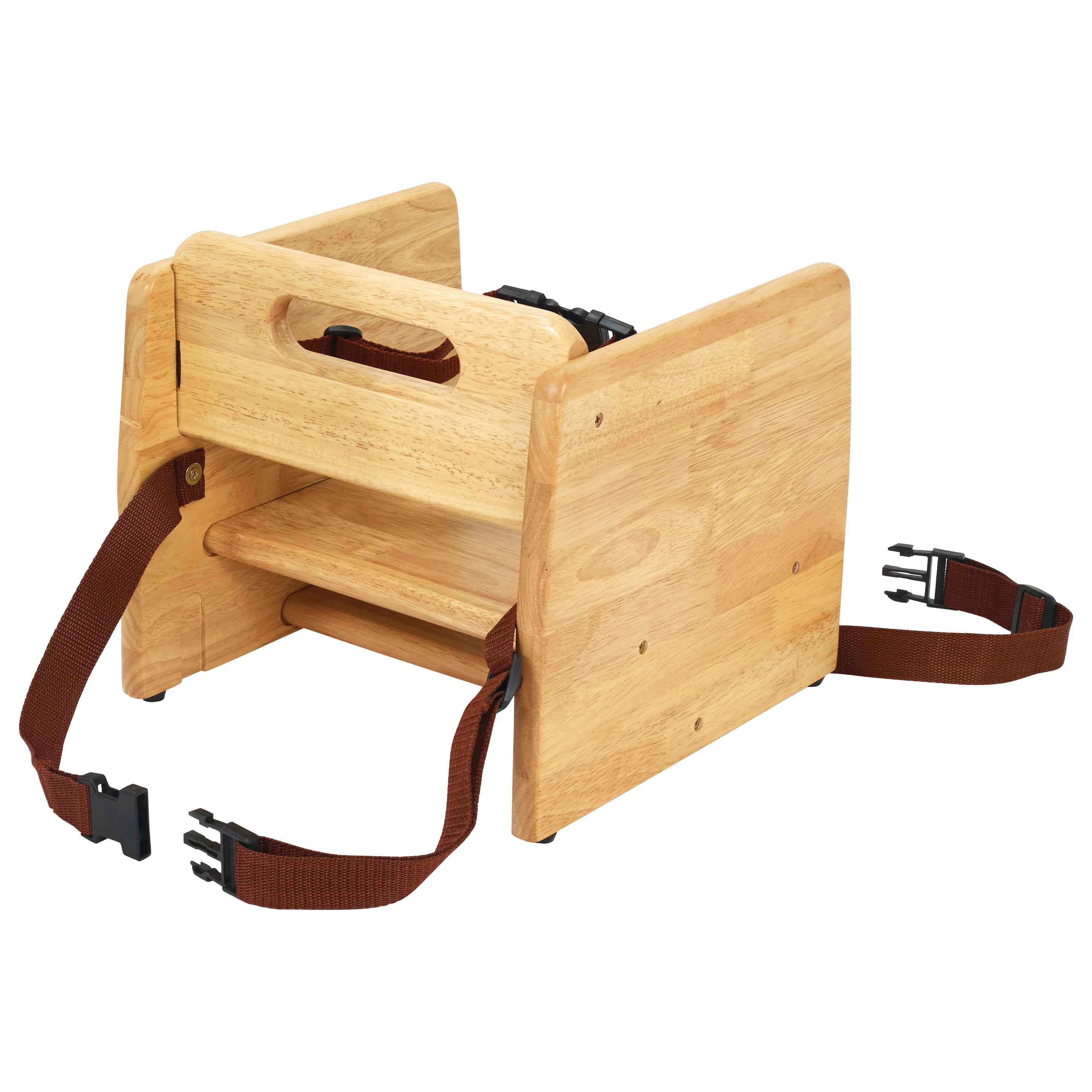 Winco CHB-701 11-3/4 Inch Stacking Booster Seat Rubberwood with Straps - Image 4